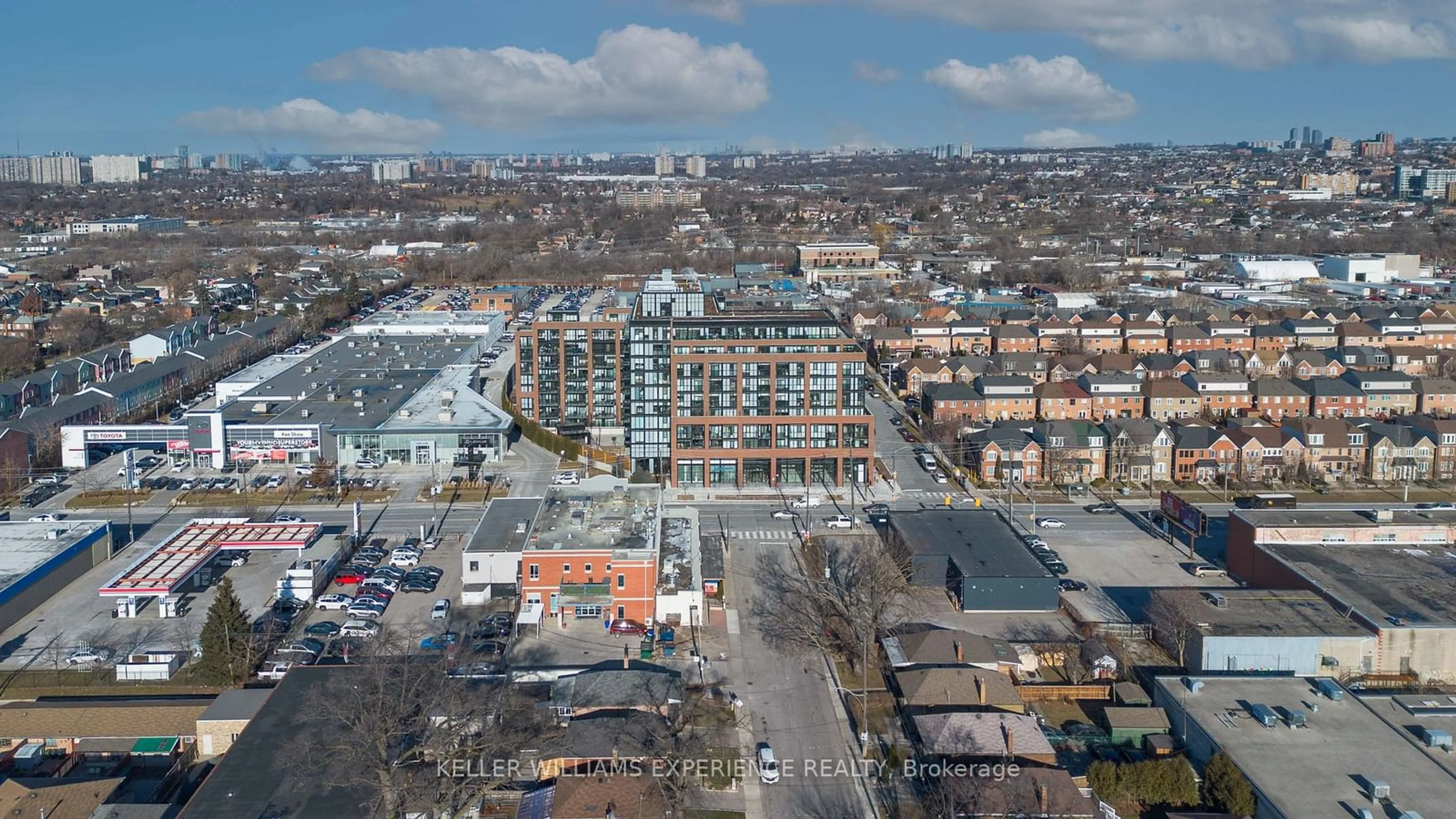 A pic from outside/outdoor area/front of a property/back of a property/a pic from drone, city buildings view from balcony for 2300 St Clair Ave #118, Toronto Ontario M6N 0B3