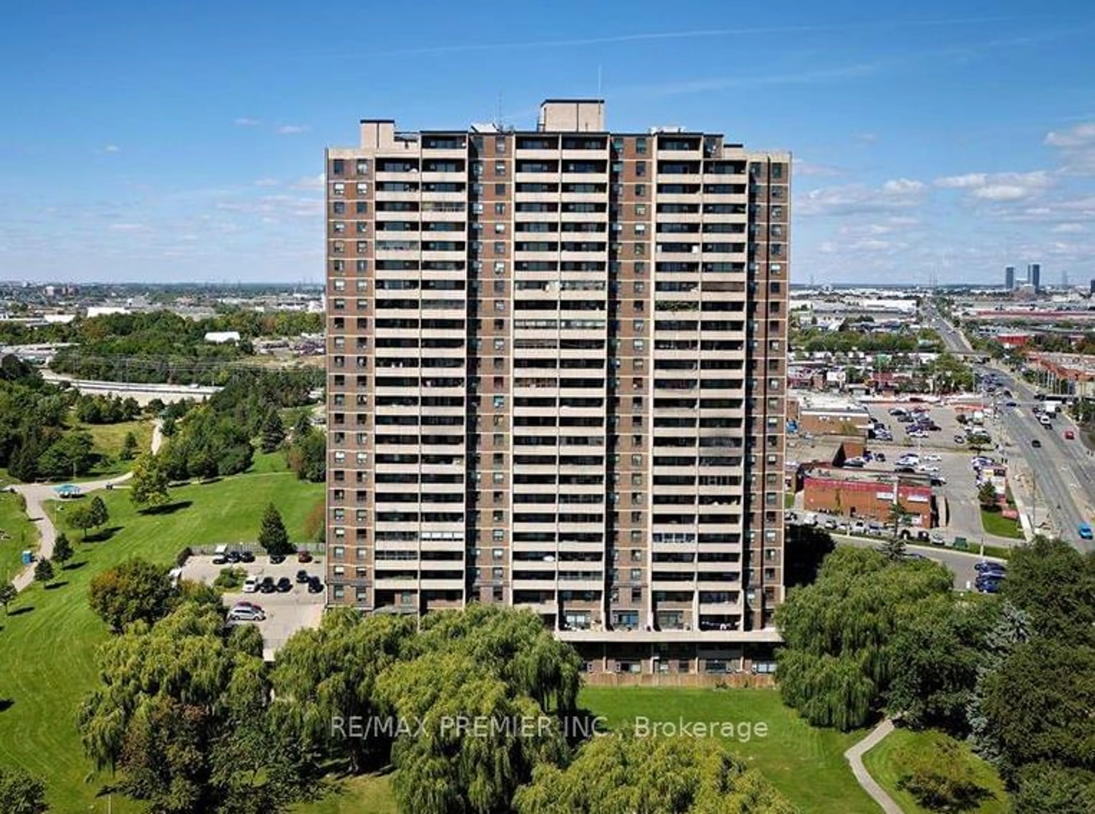 A pic from outside/outdoor area/front of a property/back of a property/a pic from drone, city buildings view from balcony for 3390 Weston Rd #203, Toronto Ontario M9M 2X3