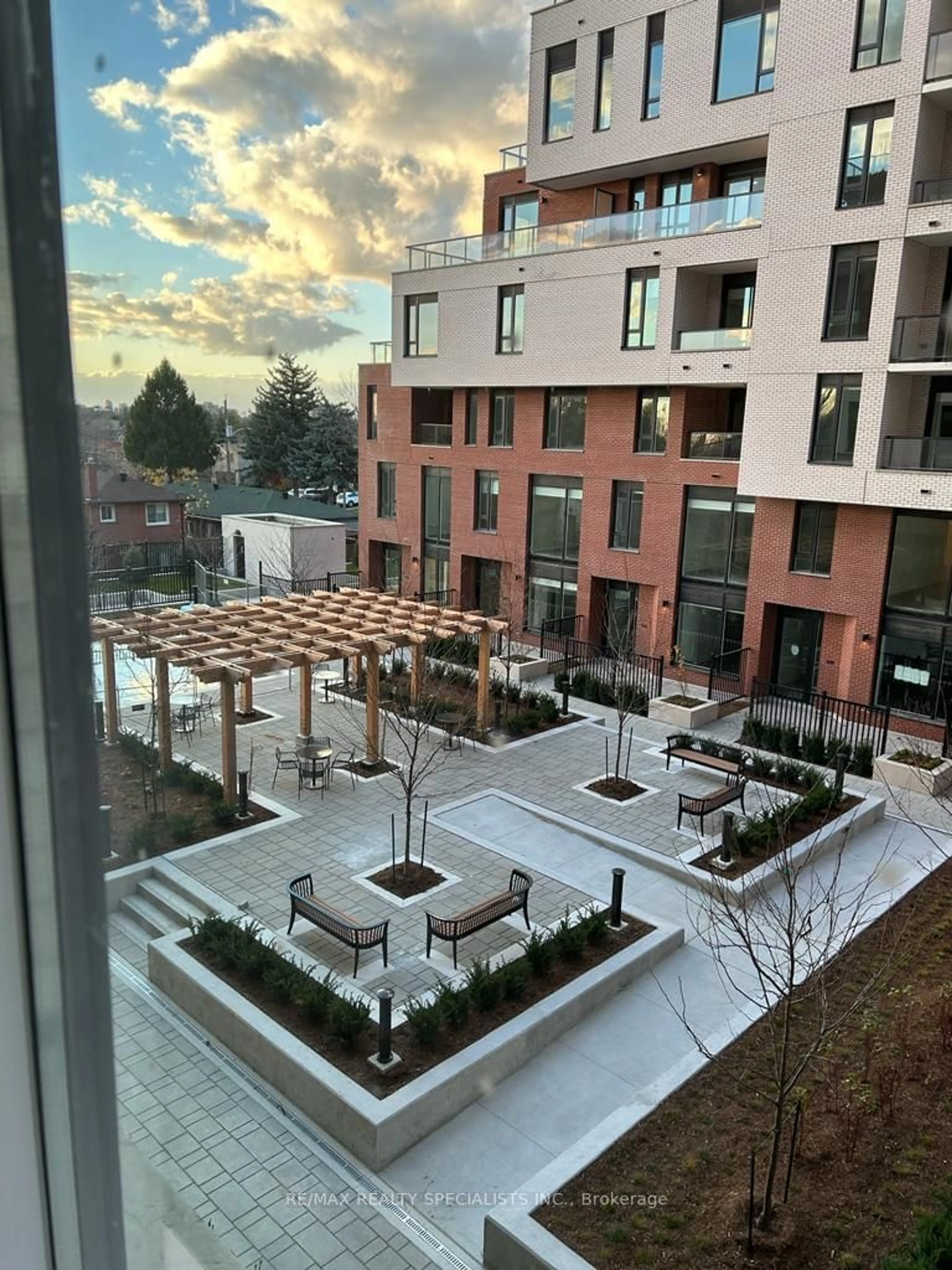 Patio, city buildings view from balcony for 3100 Keele St #337, Toronto Ontario M3M 2H4