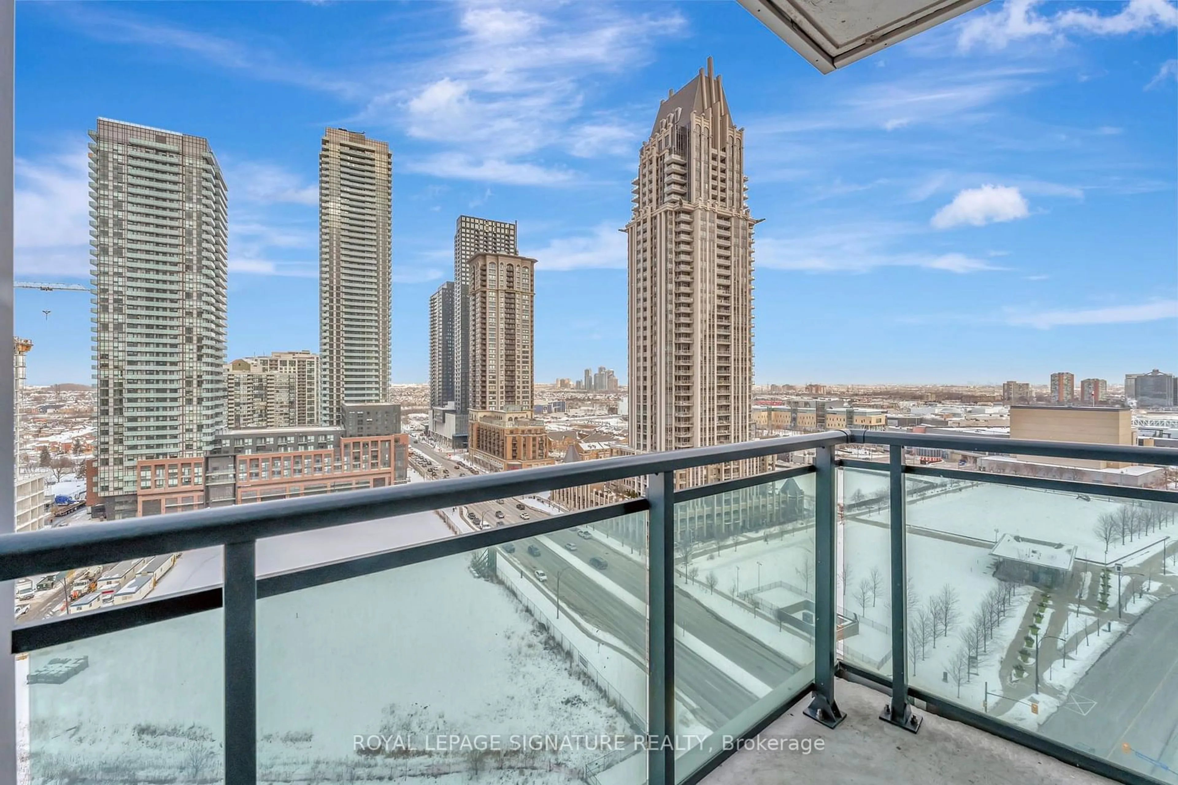 Balcony in the apartment, city buildings view from balcony for 4099 Brickstone Mews #1508, Mississauga Ontario L5B 0G2