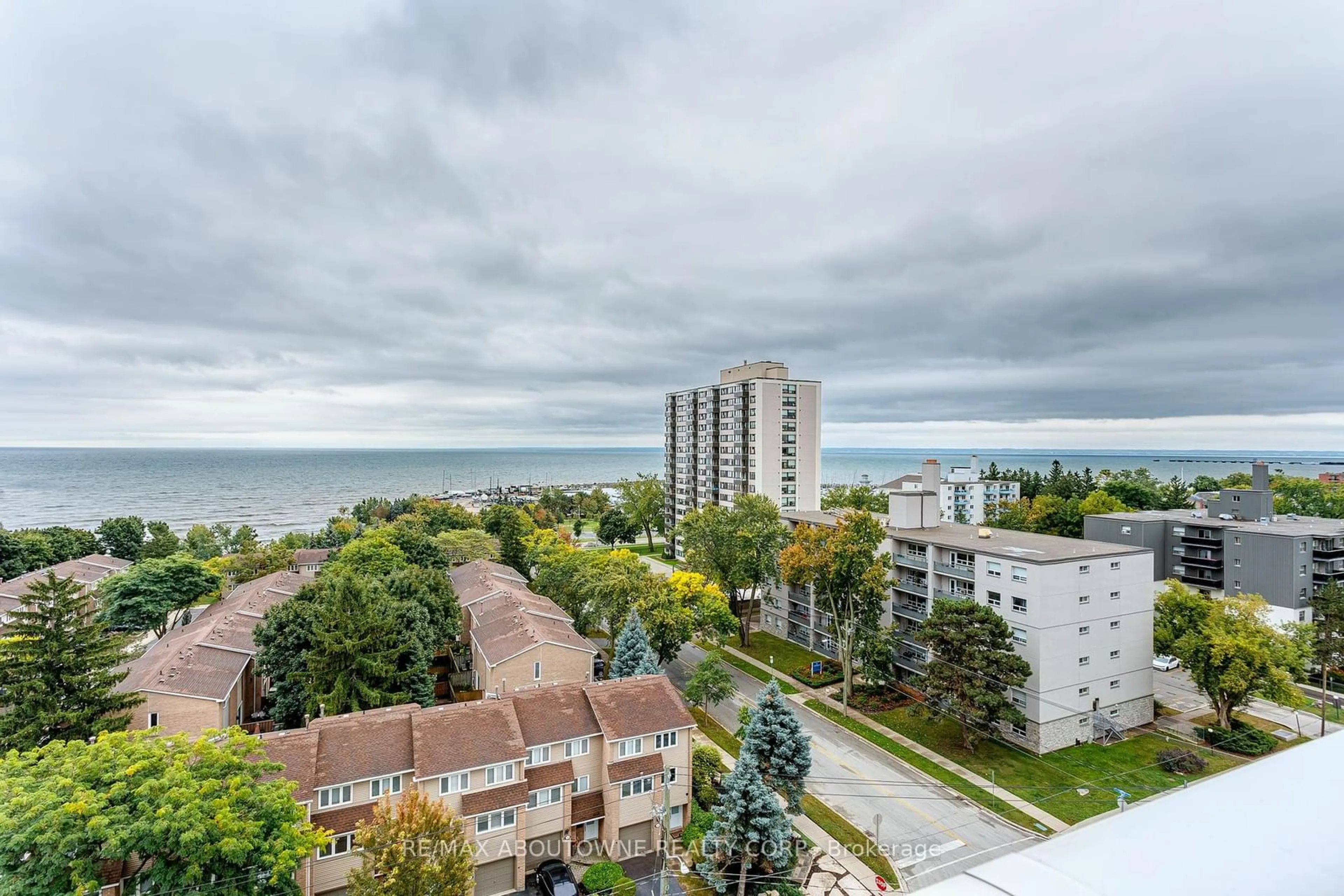 Balcony in the apartment, city buildings view from balcony for 2263 Marine Dr #1006, Oakville Ontario L6L 5K1