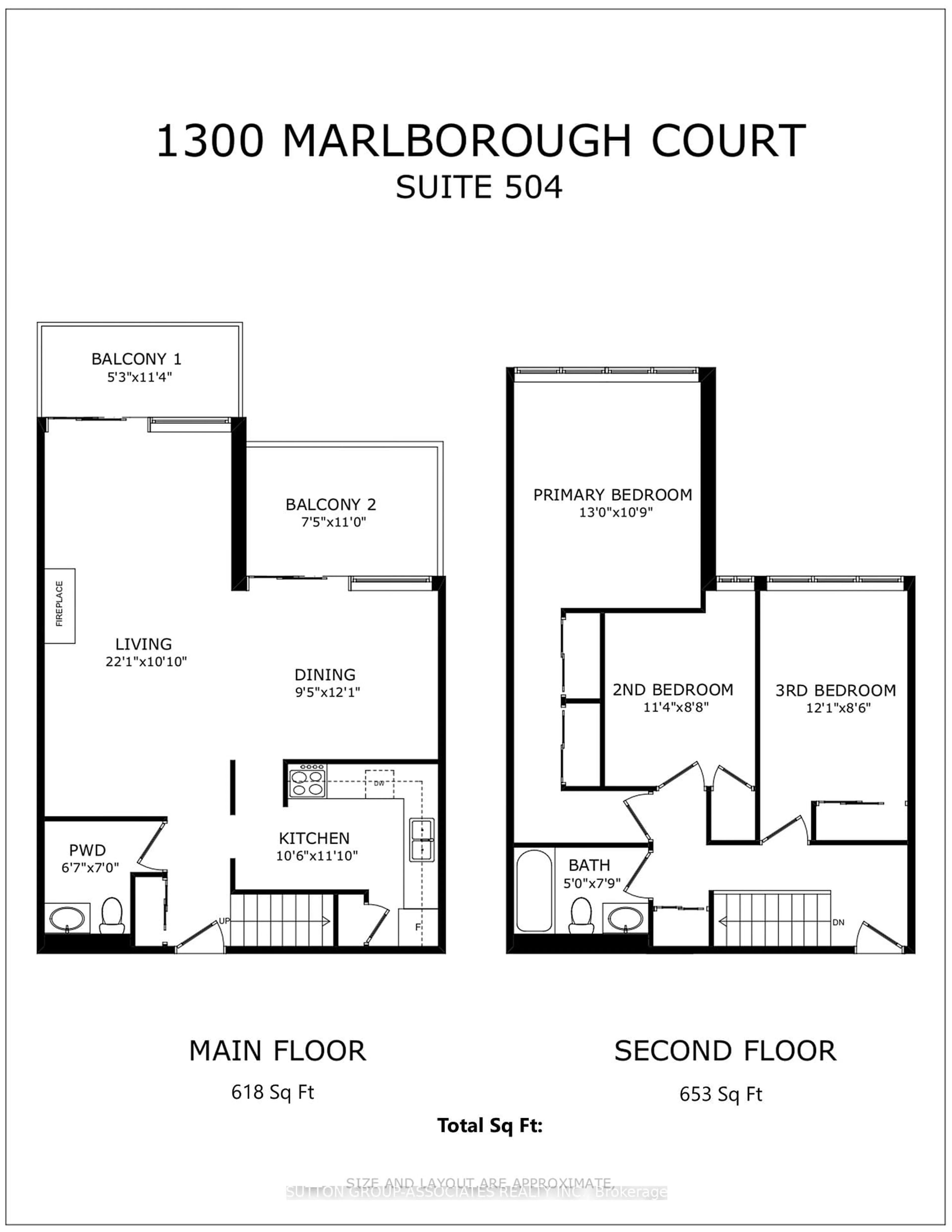 Floor plan for 1300 Marlborough Crt #504, Oakville Ontario L6H 2S2