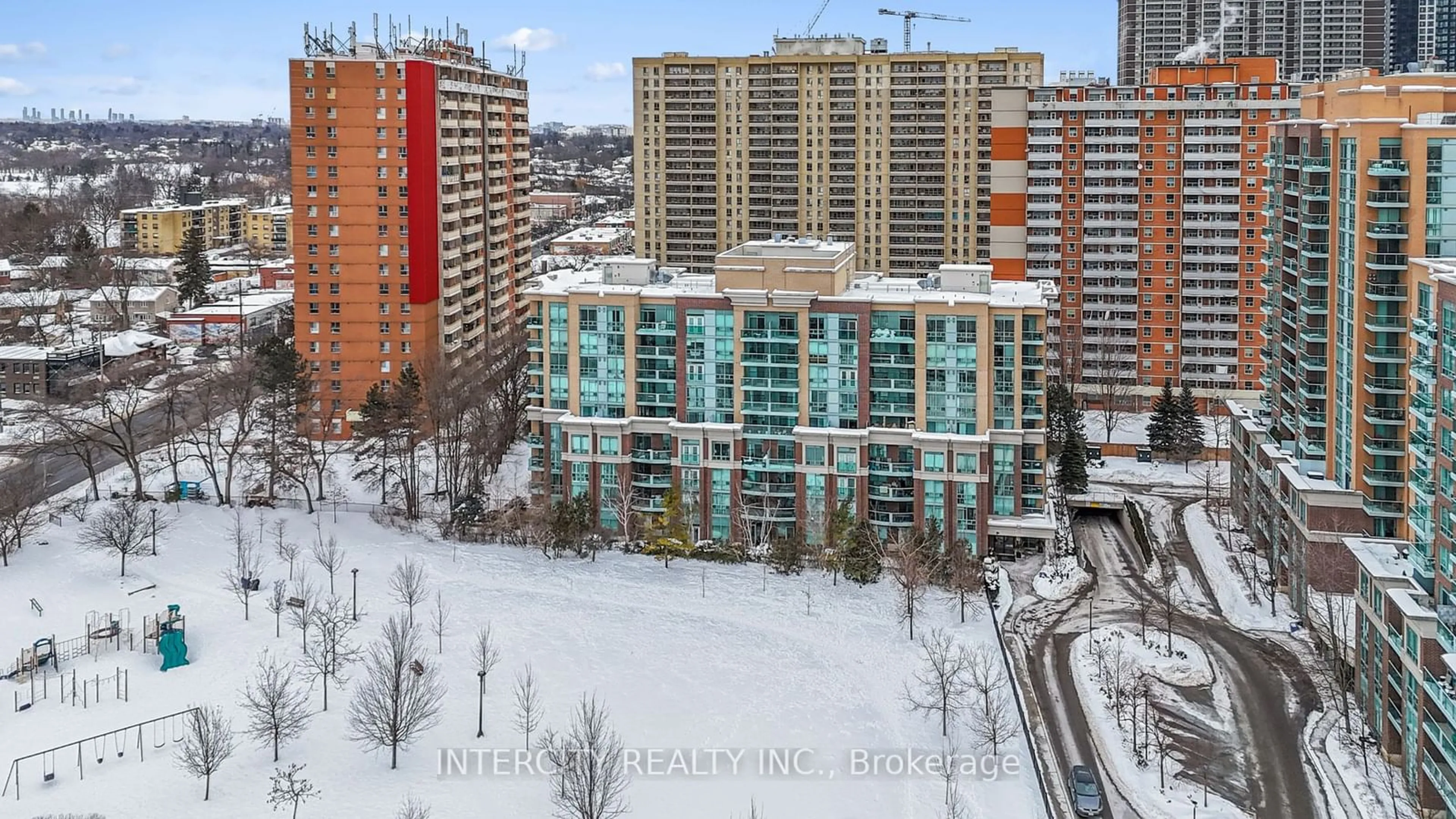 A pic from outside/outdoor area/front of a property/back of a property/a pic from drone, city buildings view from balcony for 17 Michael Power Pl #413, Toronto Ontario M9A 5G5