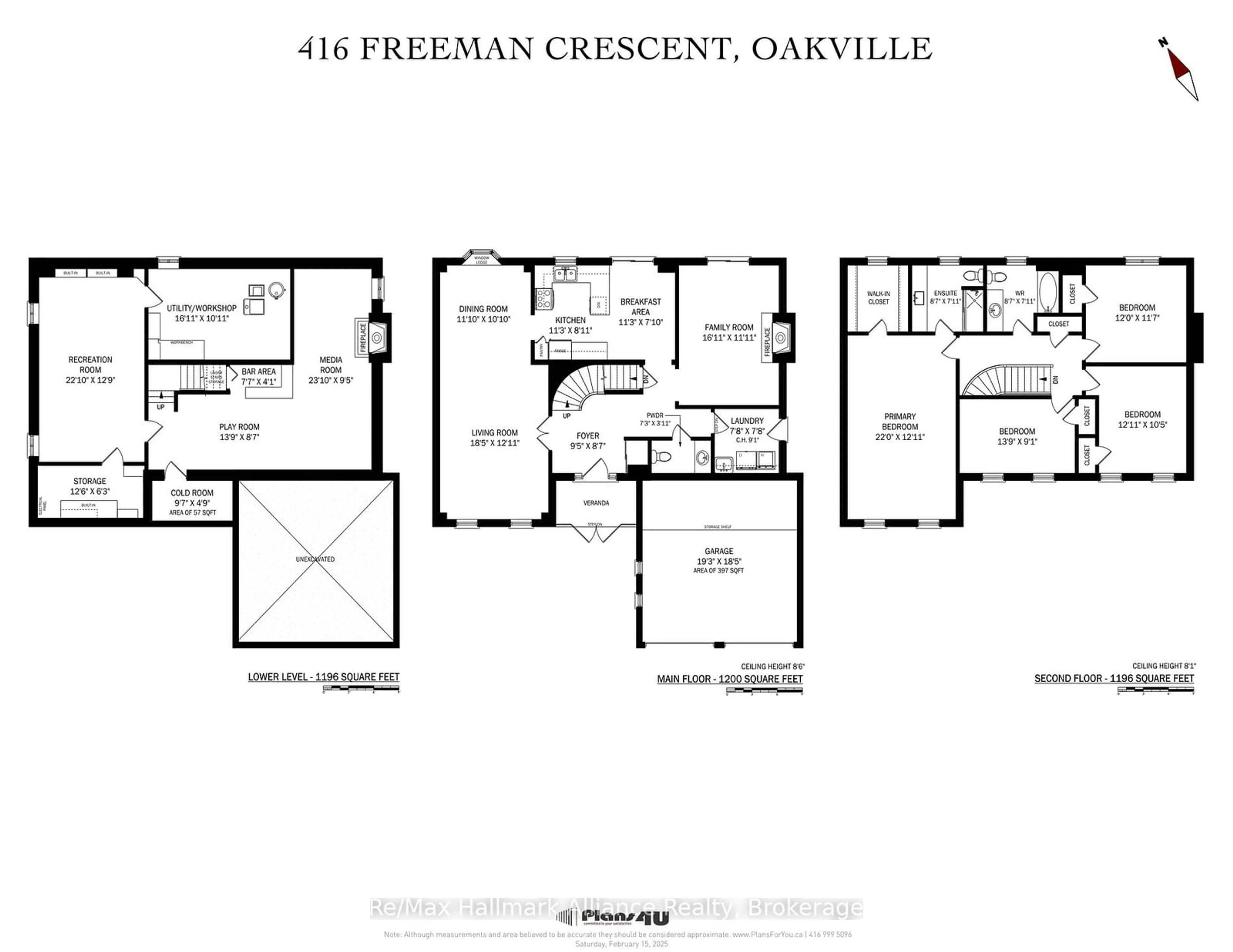 Floor plan for 416 Freeman Cres, Oakville Ontario L6H 4R3