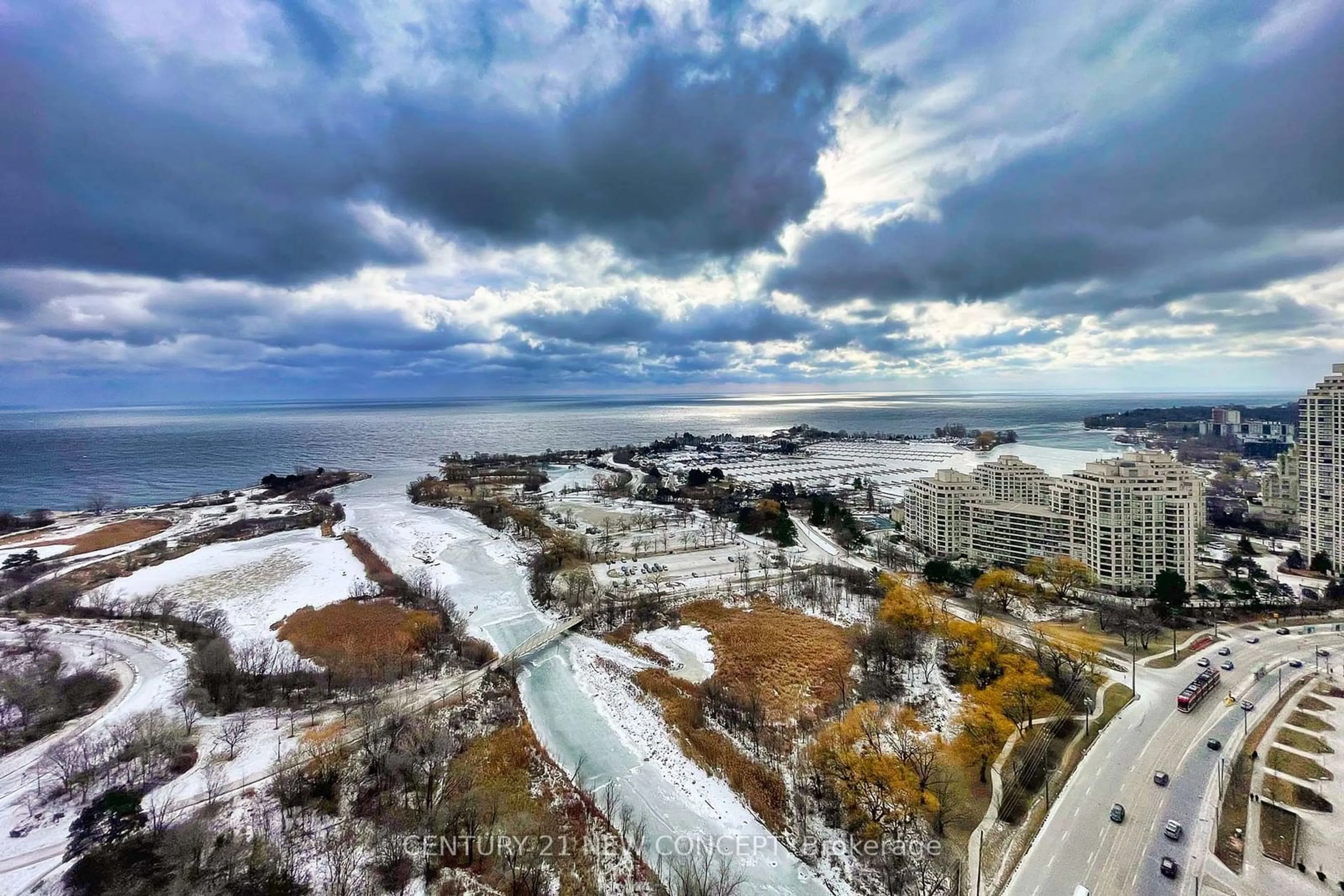 A pic from outside/outdoor area/front of a property/back of a property/a pic from drone, water/lake/river/ocean view for 2200 Lake Shore Blvd #3201, Toronto Ontario M8V 1A4