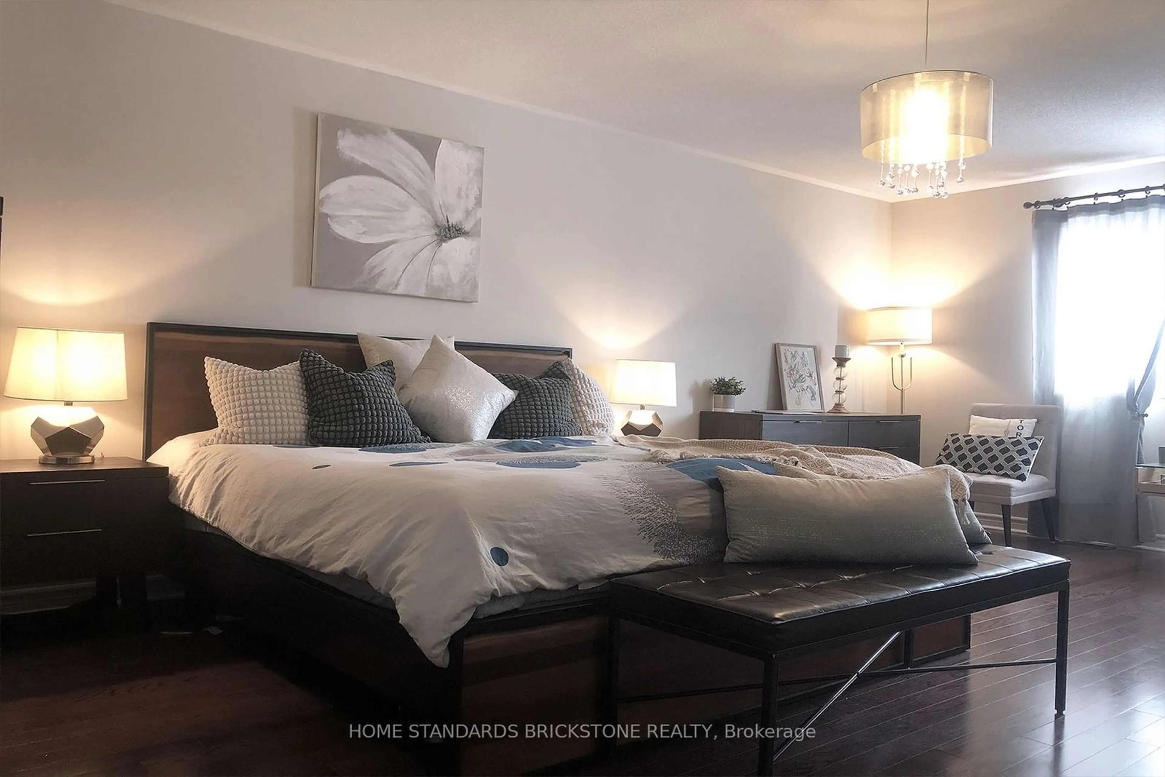 Bedroom with bed, wood/laminate floor for 5429 Bestview Way, Mississauga Ontario L5M 0B1