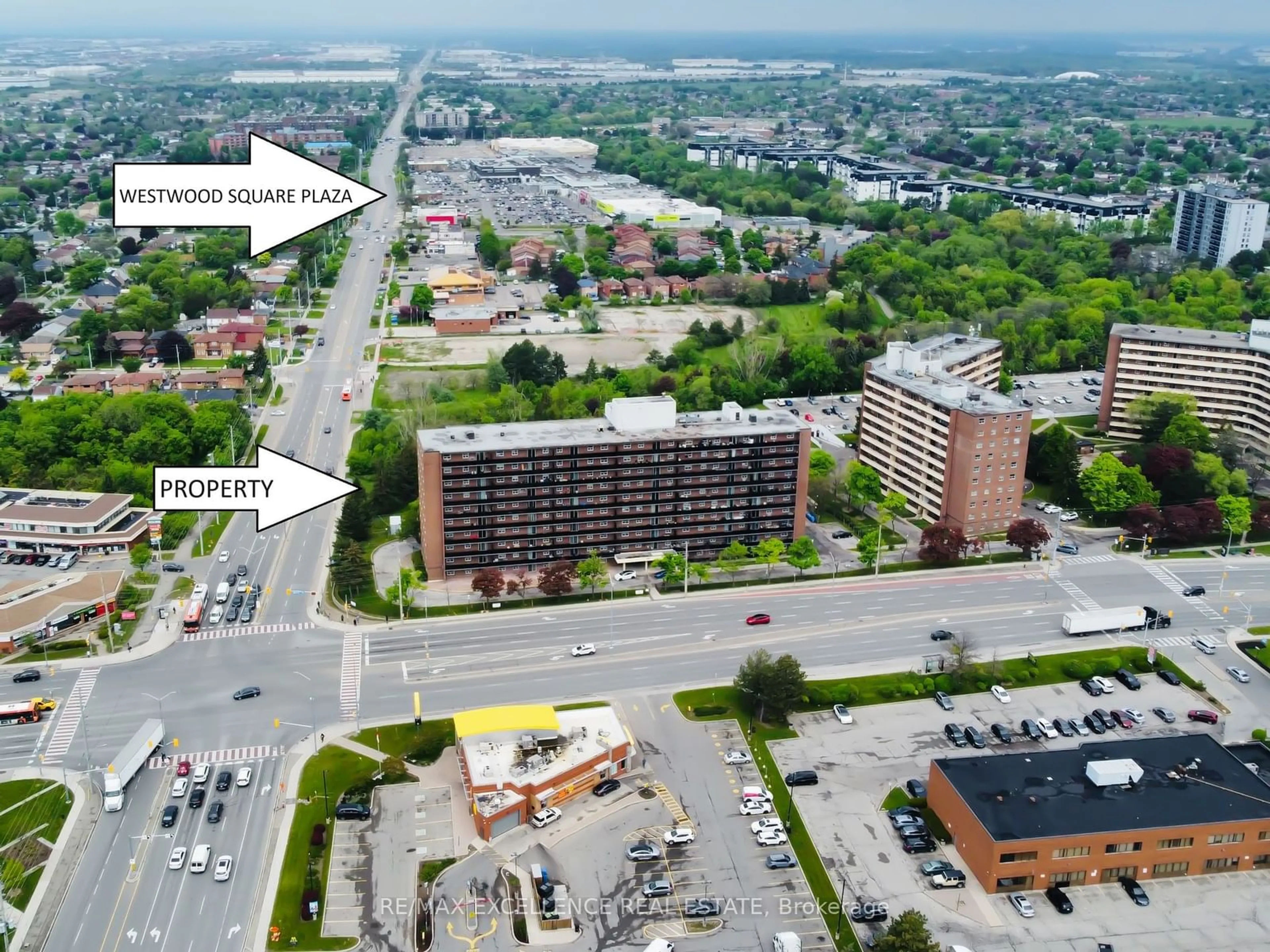 A pic from outside/outdoor area/front of a property/back of a property/a pic from drone, city buildings view from balcony for 3533 Derry Rd #902, Mississauga Ontario L4T 1B1