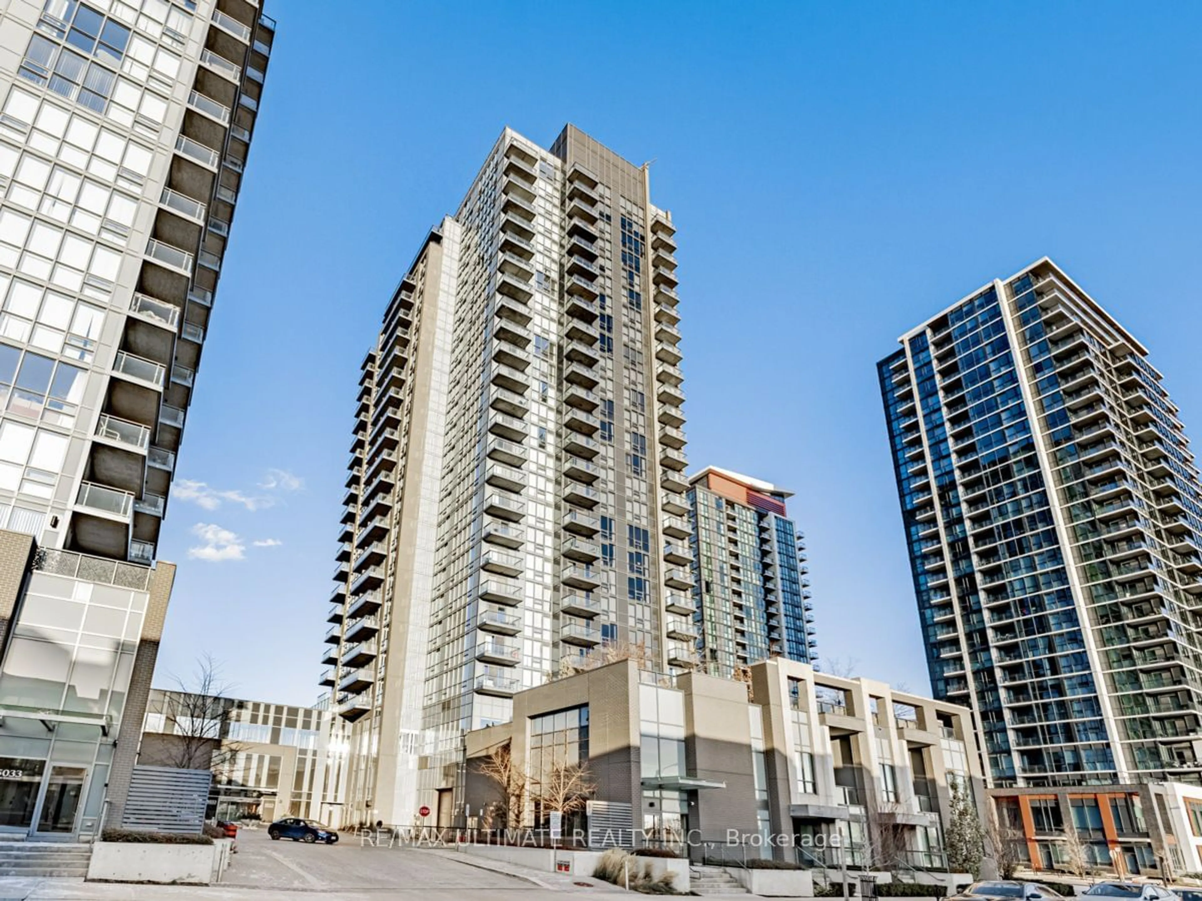 Patio, city buildings view from balcony for 5025 Four Springs Ave #606, Mississauga Ontario L5R 0E4