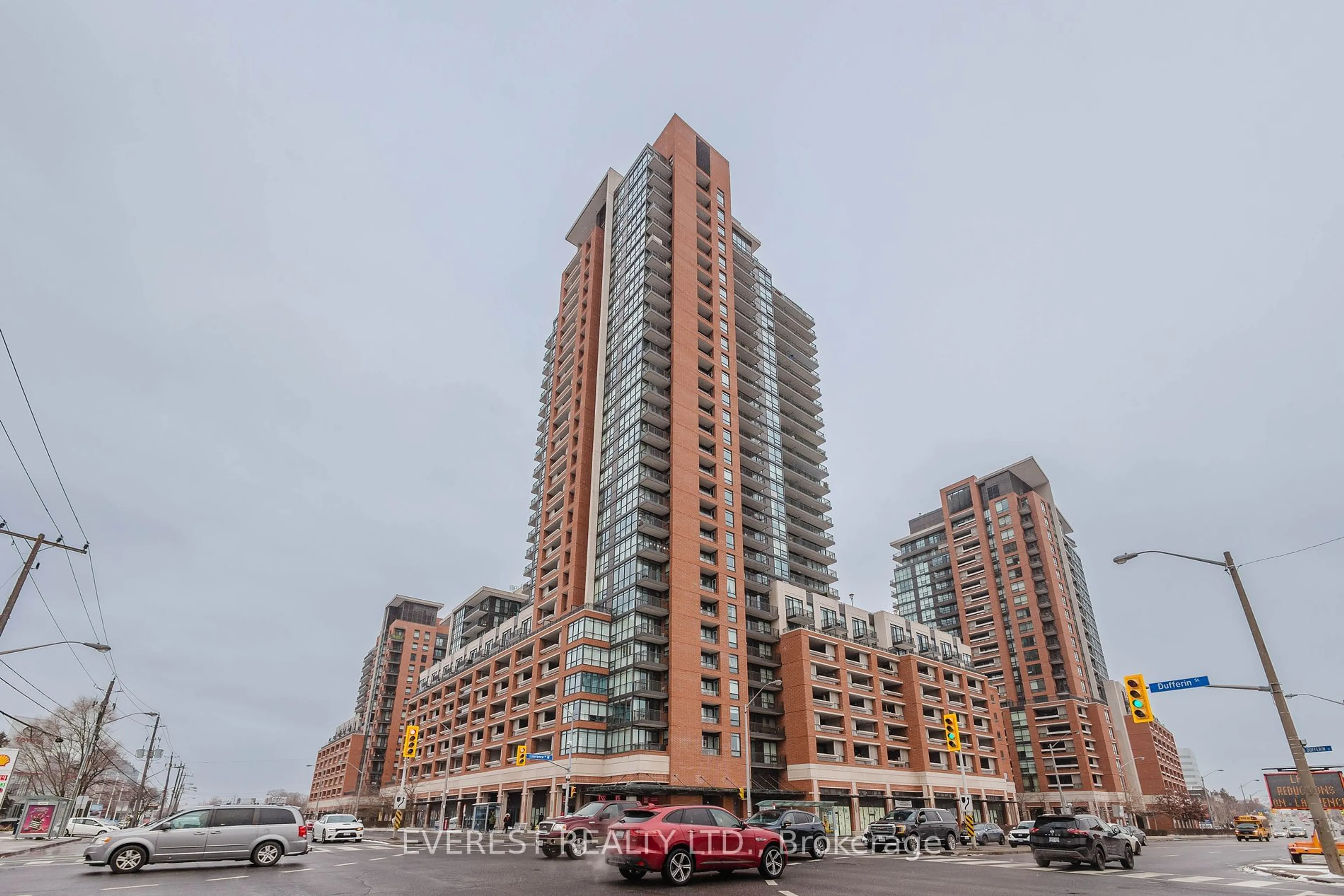 Patio, city buildings view from balcony for 830 Lawrence Ave #1707, Toronto Ontario M6A 1C3