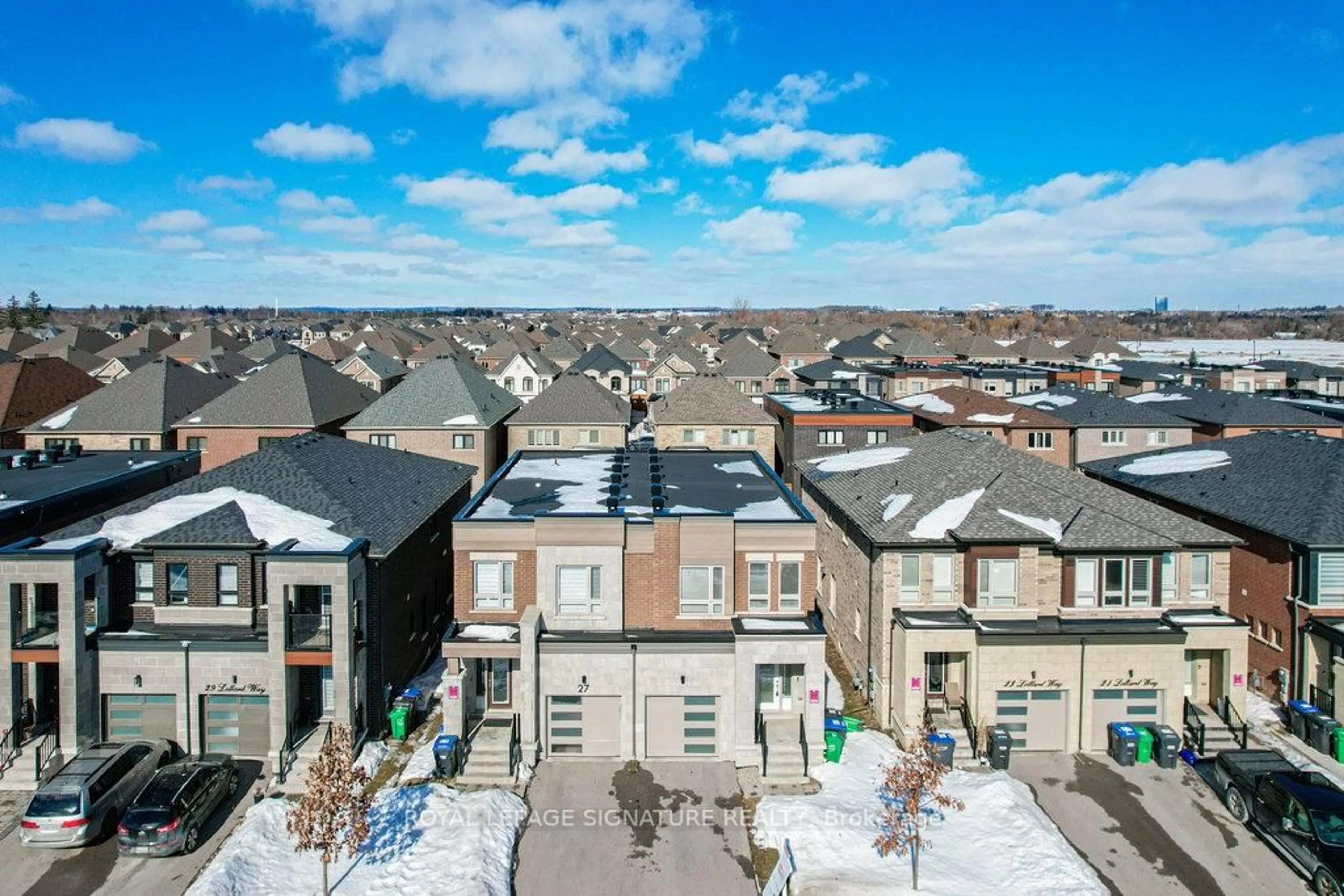 A pic from outside/outdoor area/front of a property/back of a property/a pic from drone, city buildings view from balcony for 25 Lollard Way, Brampton Ontario L6Y 2C9