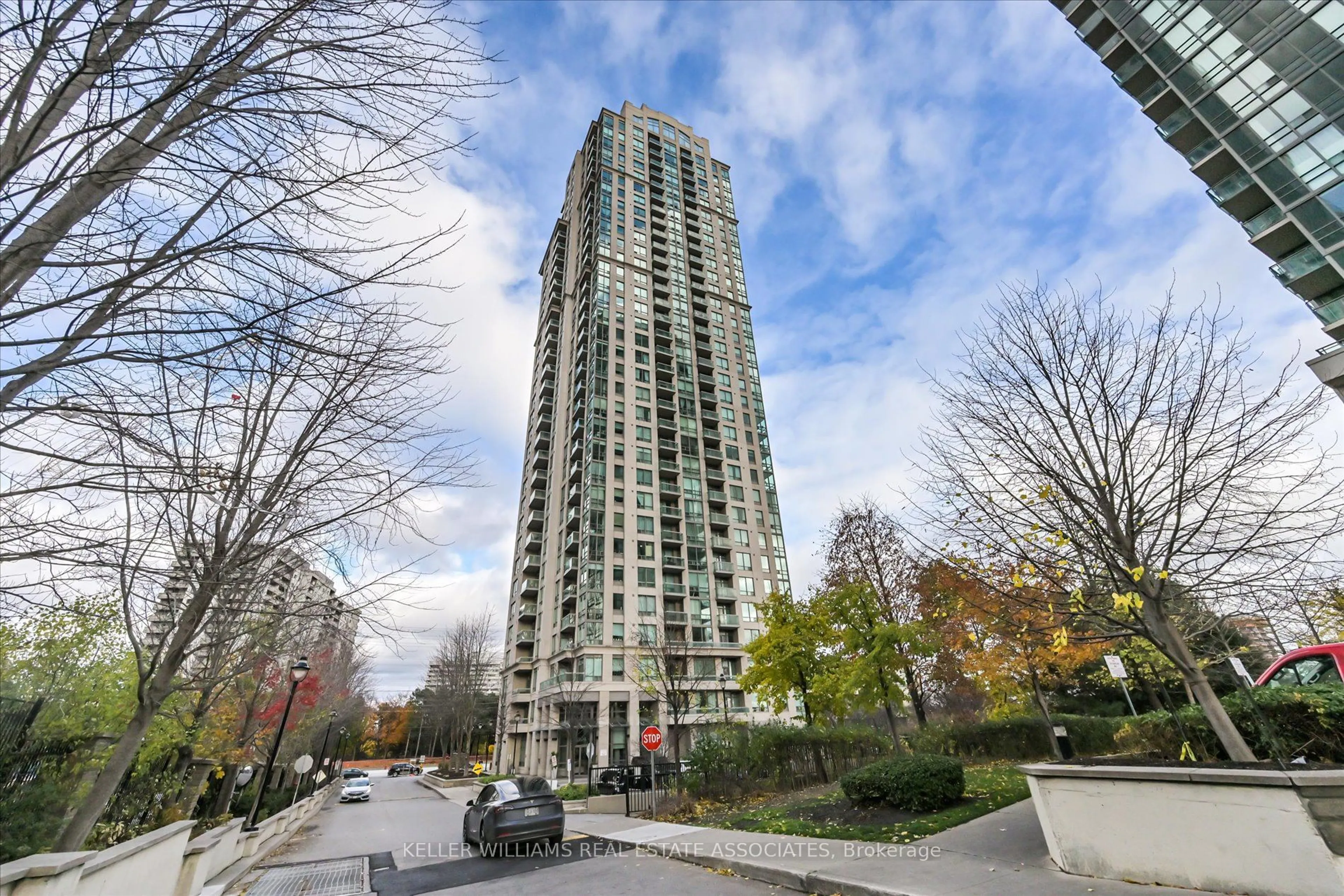 Patio, city buildings view from balcony for 3504 Hurontario St #305, Mississauga Ontario L5B 0B9