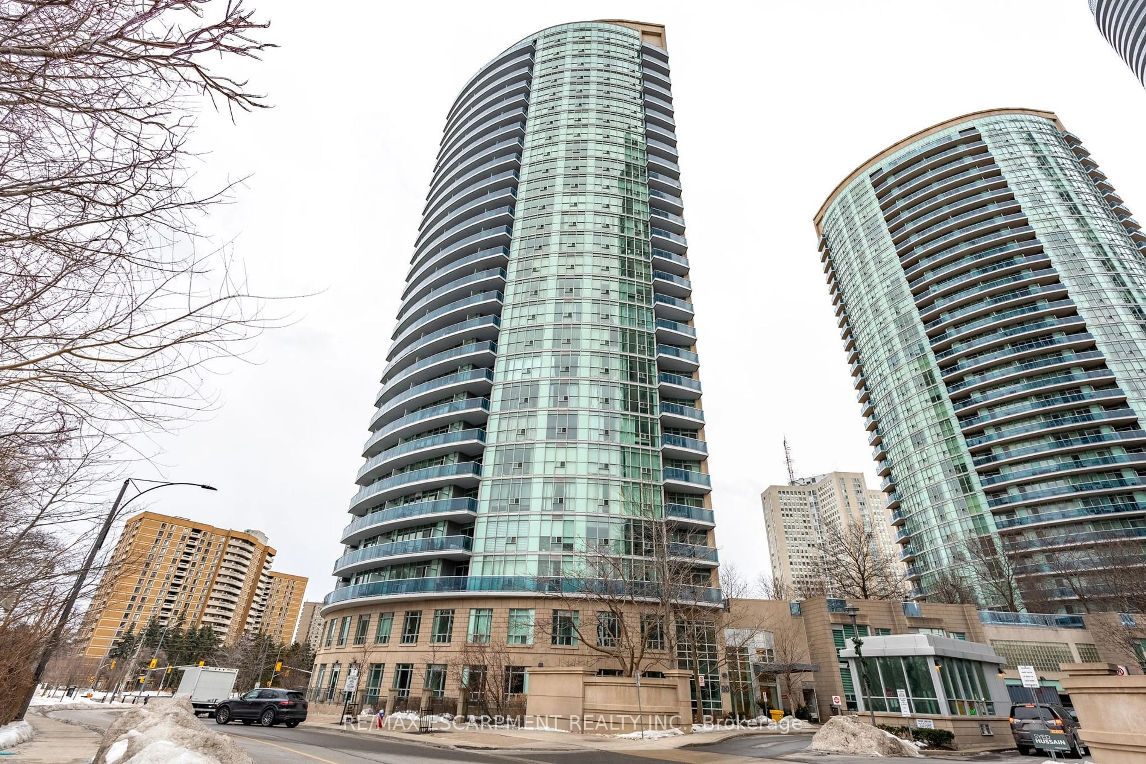 Patio, city buildings view from balcony for 90 Absolute Ave #1611, Mississauga Ontario L4Z 0A3