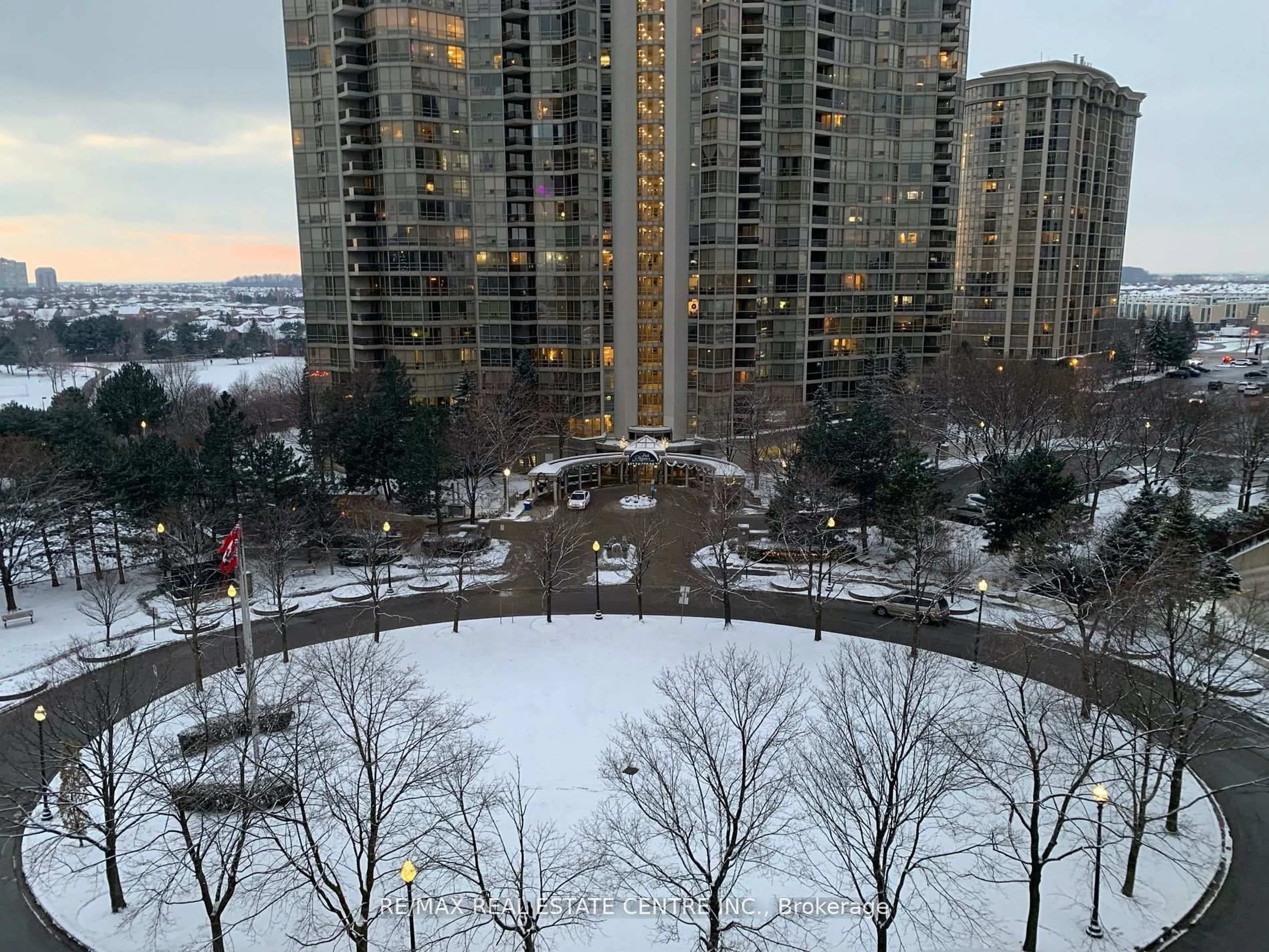 A pic from outside/outdoor area/front of a property/back of a property/a pic from drone, city buildings view from balcony for 25 Kingsbridge Garden Circ #821, Mississauga Ontario L5R 4B1