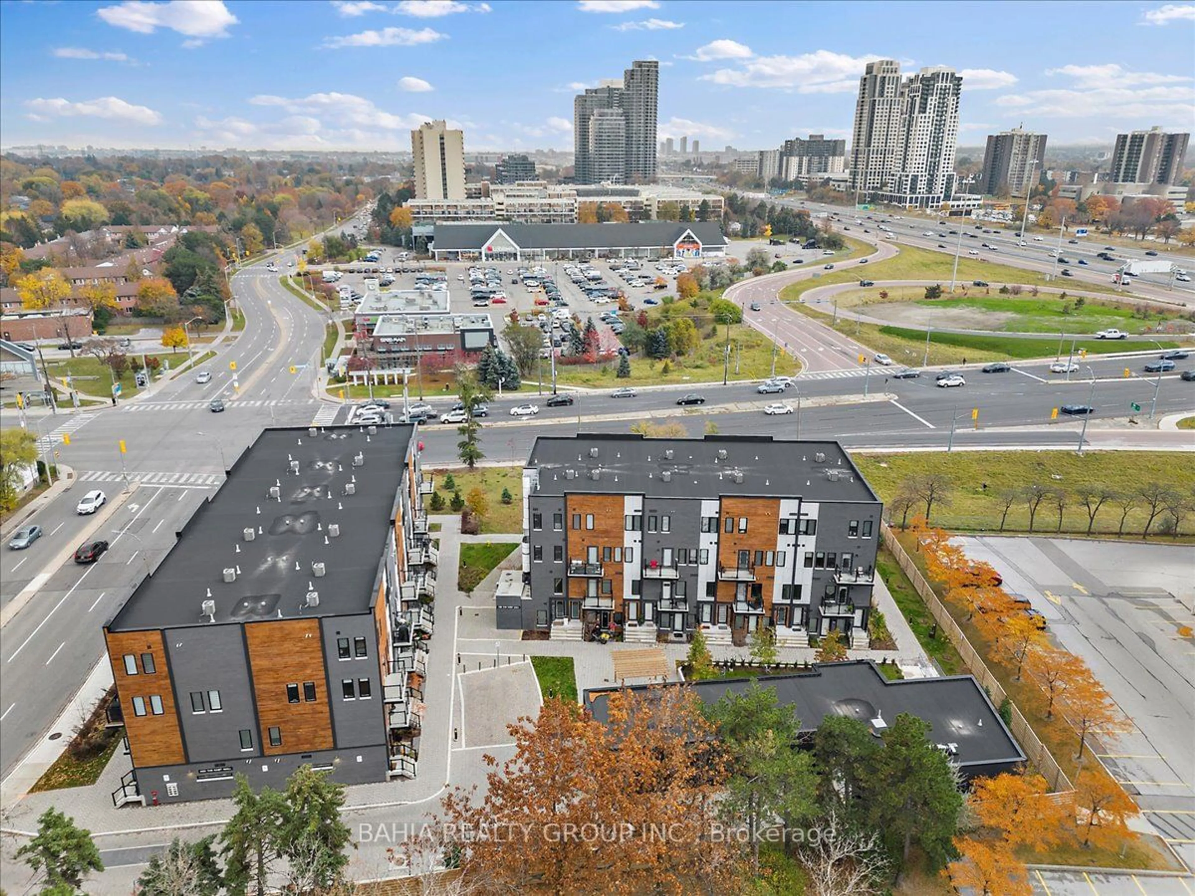 A pic from outside/outdoor area/front of a property/back of a property/a pic from drone, city buildings view from balcony for 402 The East Mall #216, Toronto Ontario M9B 3Z9