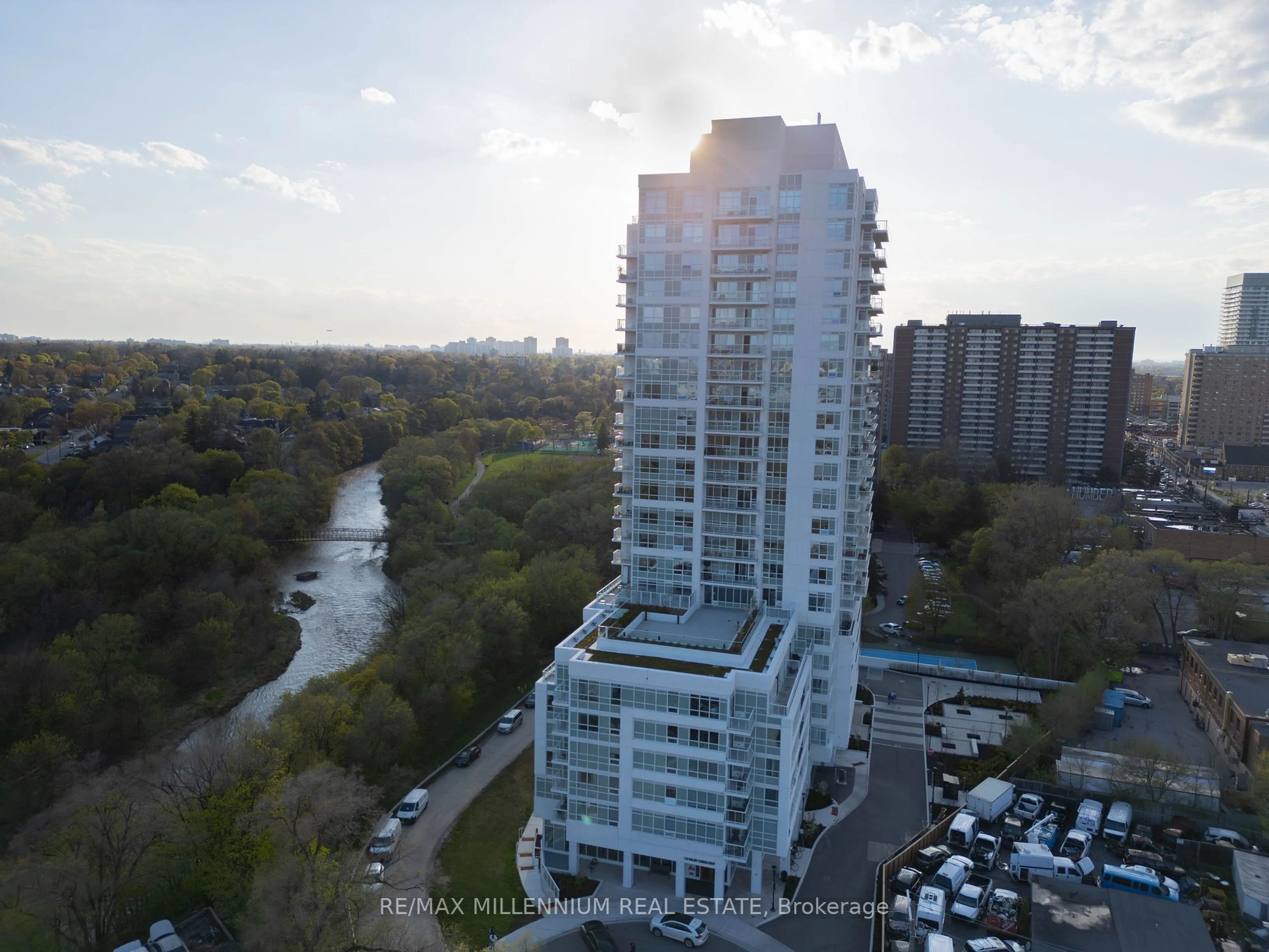 A pic from outside/outdoor area/front of a property/back of a property/a pic from drone, city buildings view from balcony for 10 Wilby Cres #216, Toronto Ontario M9N 1E5