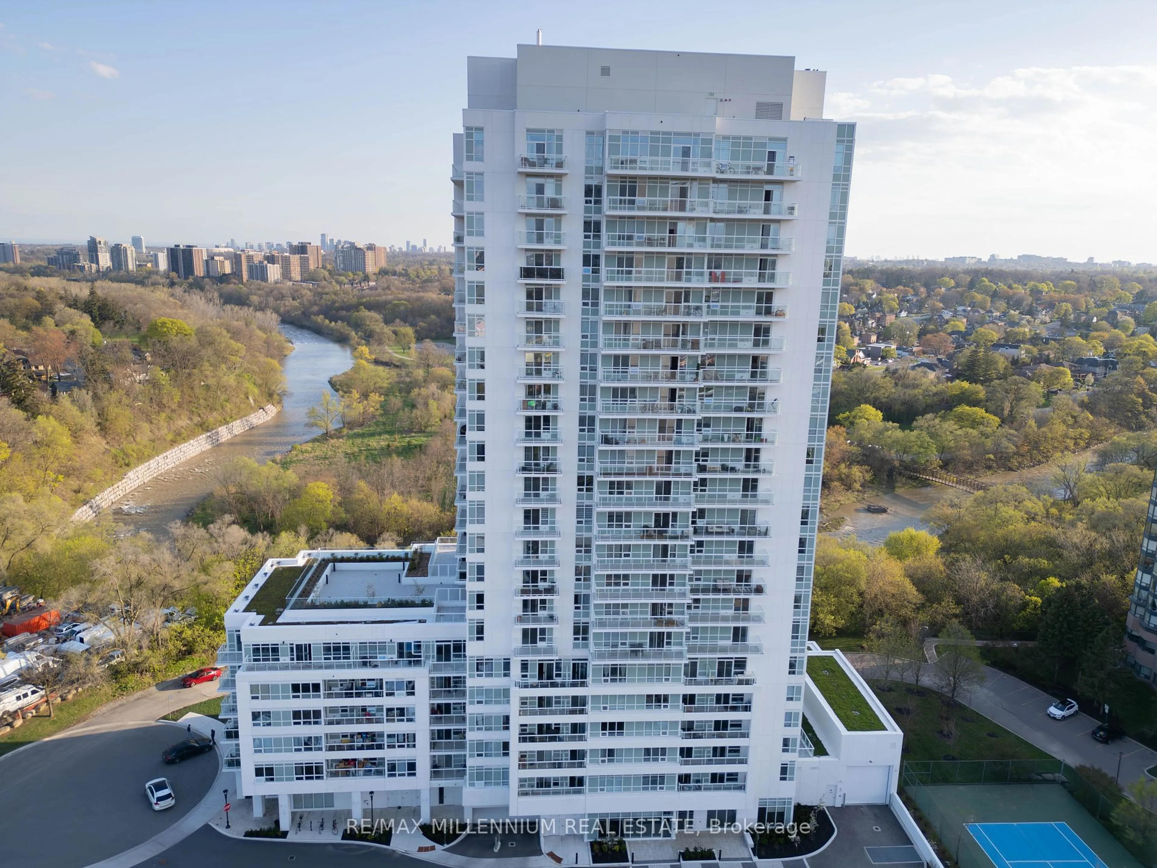 A pic from outside/outdoor area/front of a property/back of a property/a pic from drone, city buildings view from balcony for 10 Wilby Cres #216, Toronto Ontario M9N 1E5