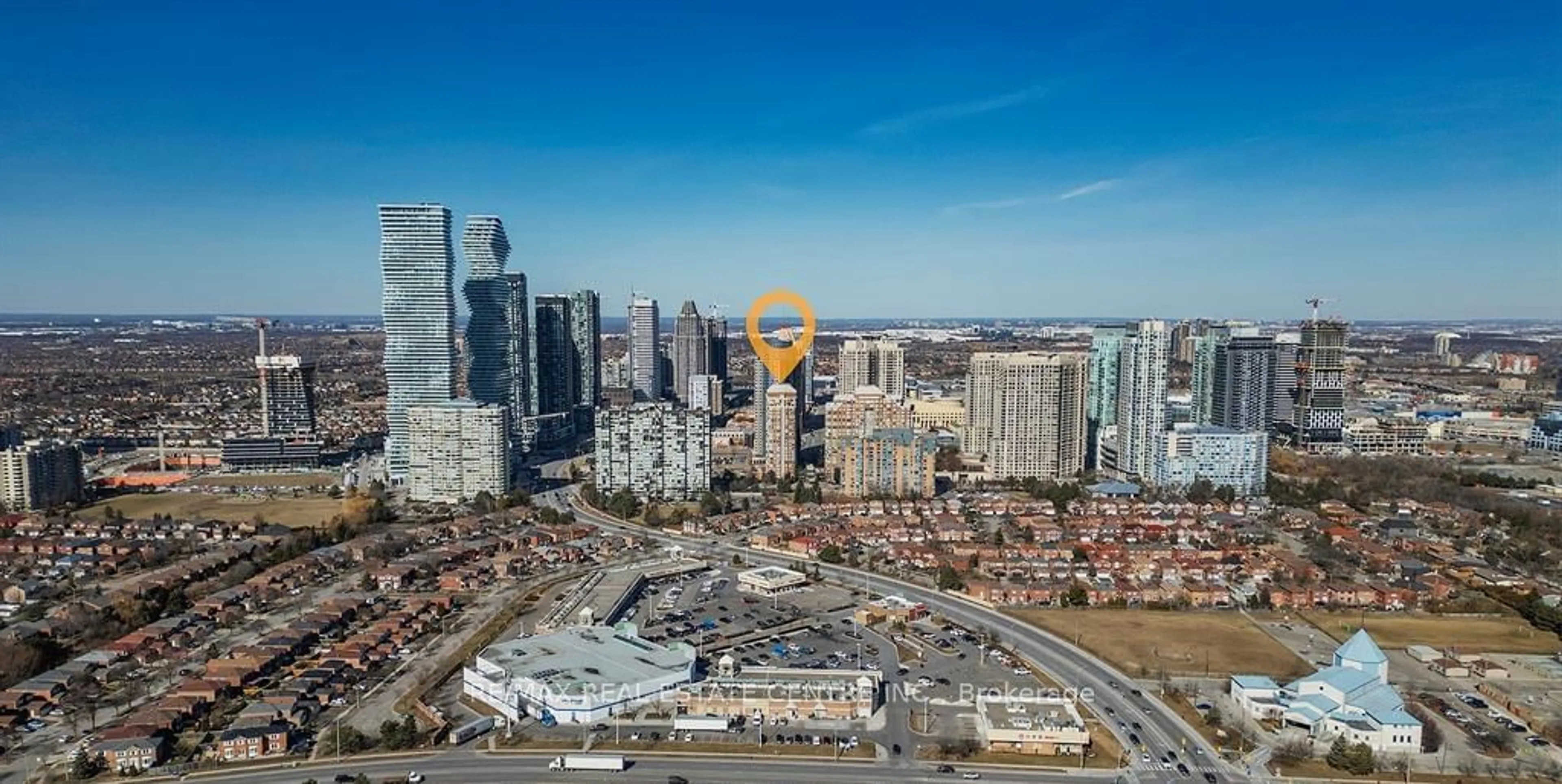 A pic from outside/outdoor area/front of a property/back of a property/a pic from drone, city buildings view from balcony for 335 Webb Dr #702, Mississauga Ontario L5B 4A1