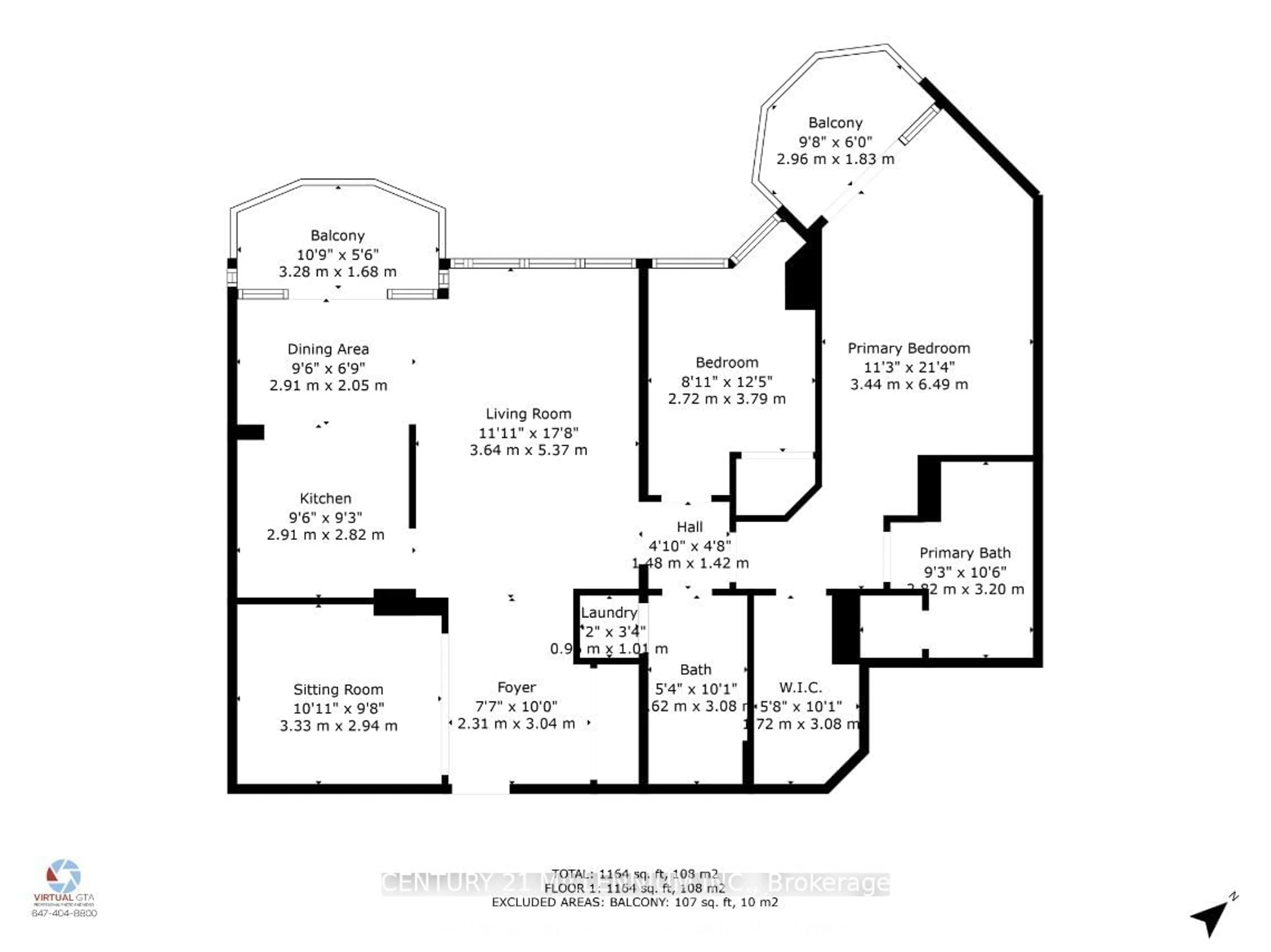 Floor plan for 9 George St #2607, Brampton Ontario L6X 0T6