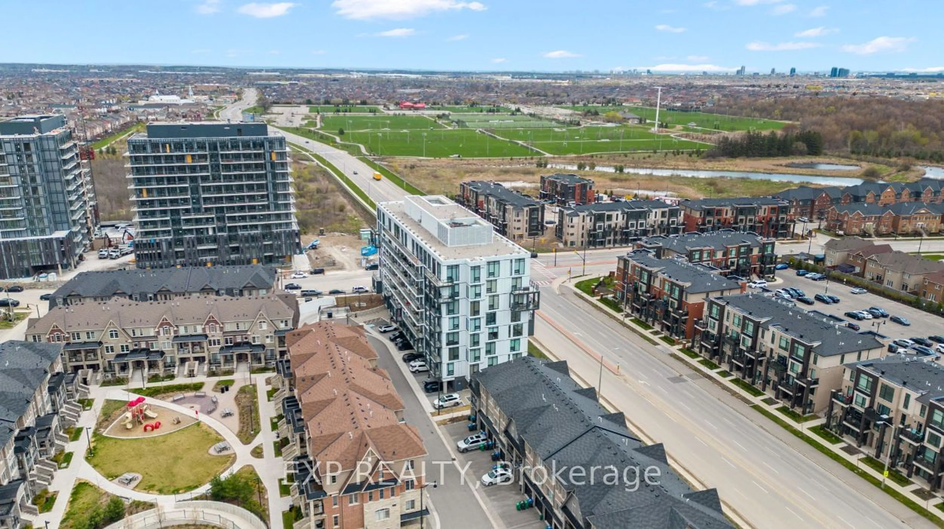 A pic from outside/outdoor area/front of a property/back of a property/a pic from drone, city buildings view from balcony for 180 Veterans Dr #806, Brampton Ontario L7A 5G7