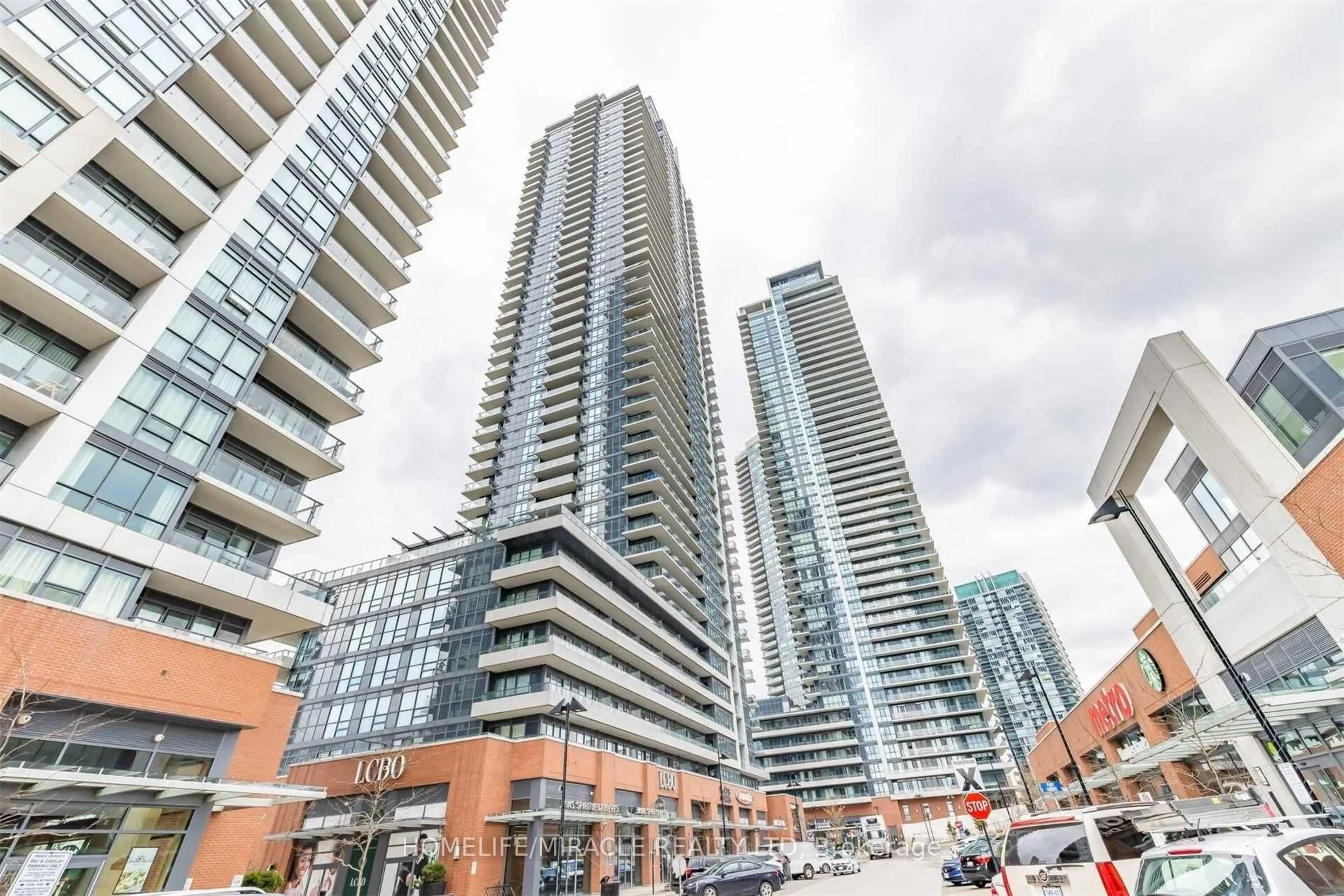 Patio, city buildings view from balcony for 2220 Lake Shore Blvd #616, Toronto Ontario M8V 1A4