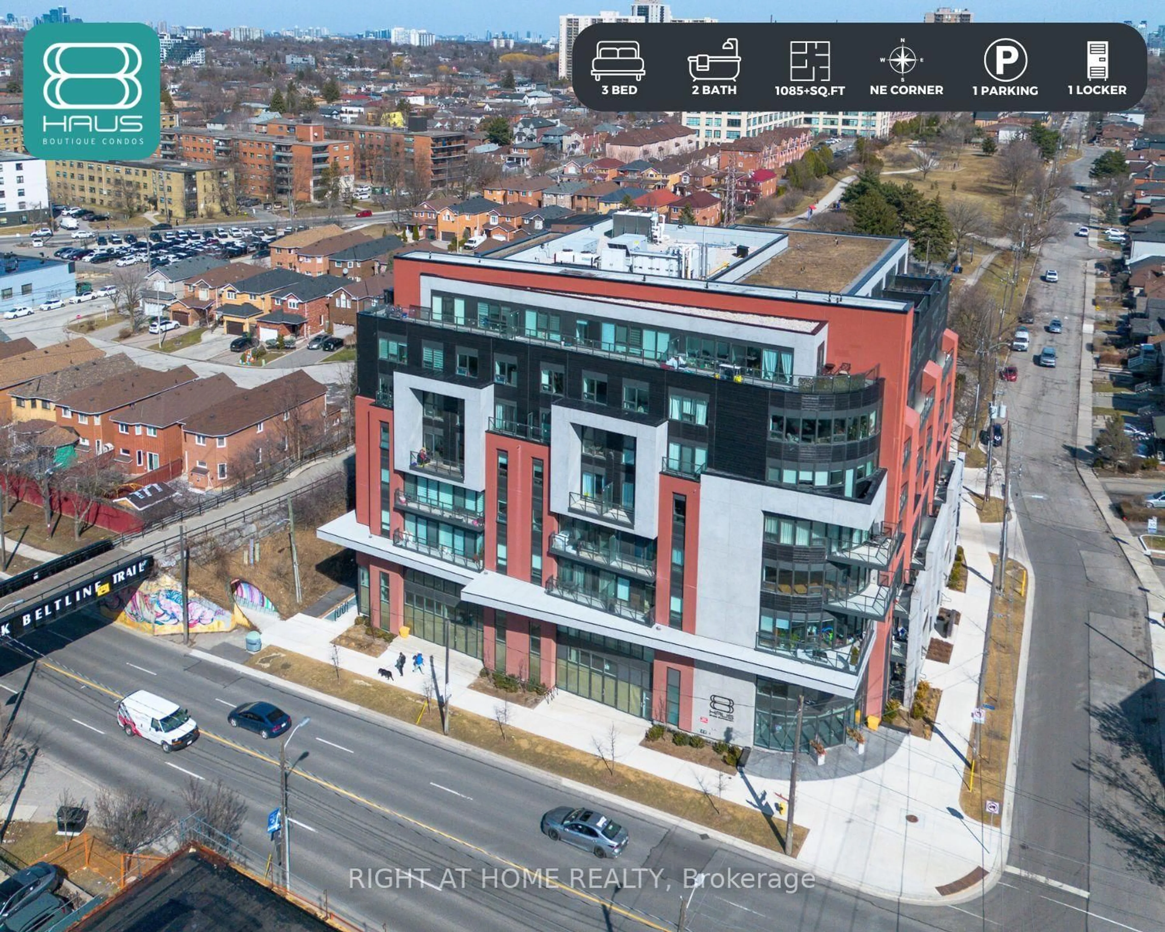 A pic from outside/outdoor area/front of a property/back of a property/a pic from drone, building for 2433 Dufferin St #211, Toronto Ontario M6E 0B4