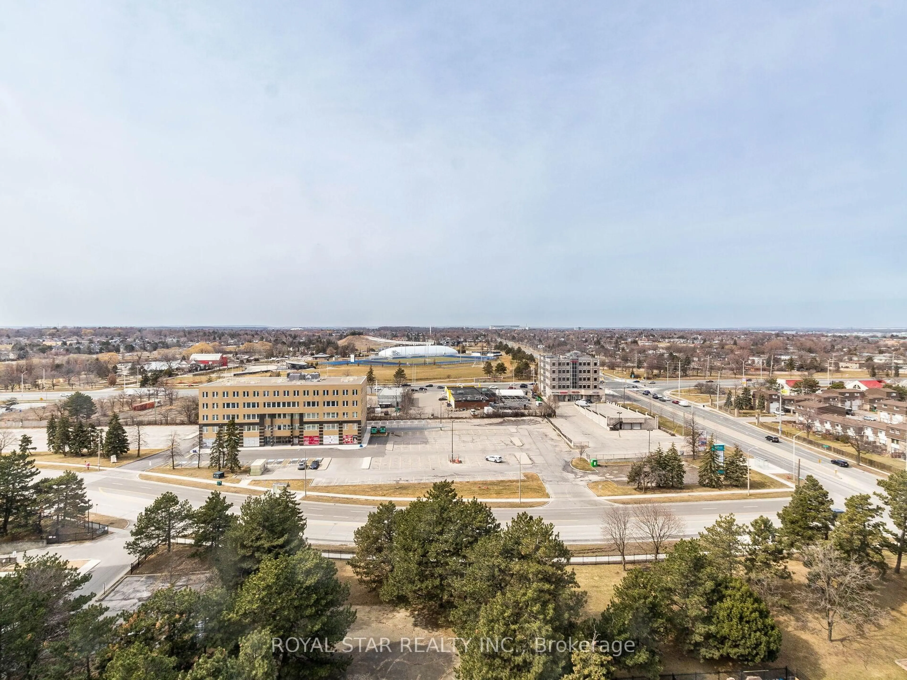 A pic from outside/outdoor area/front of a property/back of a property/a pic from drone, city buildings view from balcony for 25 Kensington Rd #1610, Brampton Ontario L6T 3W8