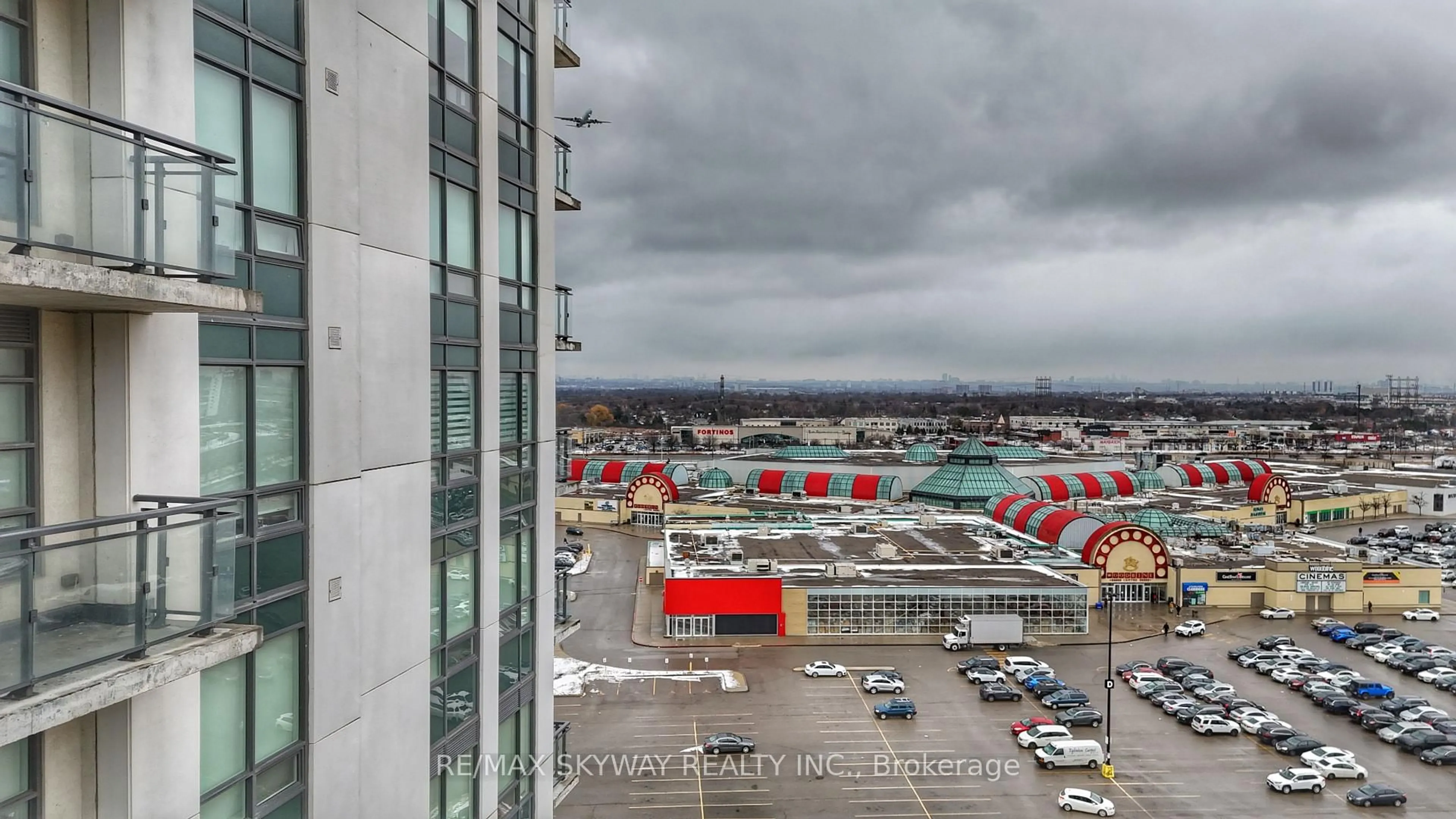 A pic from outside/outdoor area/front of a property/back of a property/a pic from drone, city buildings view from balcony for 840 Queens Plate Dr #912, Toronto Ontario M9W 7J9
