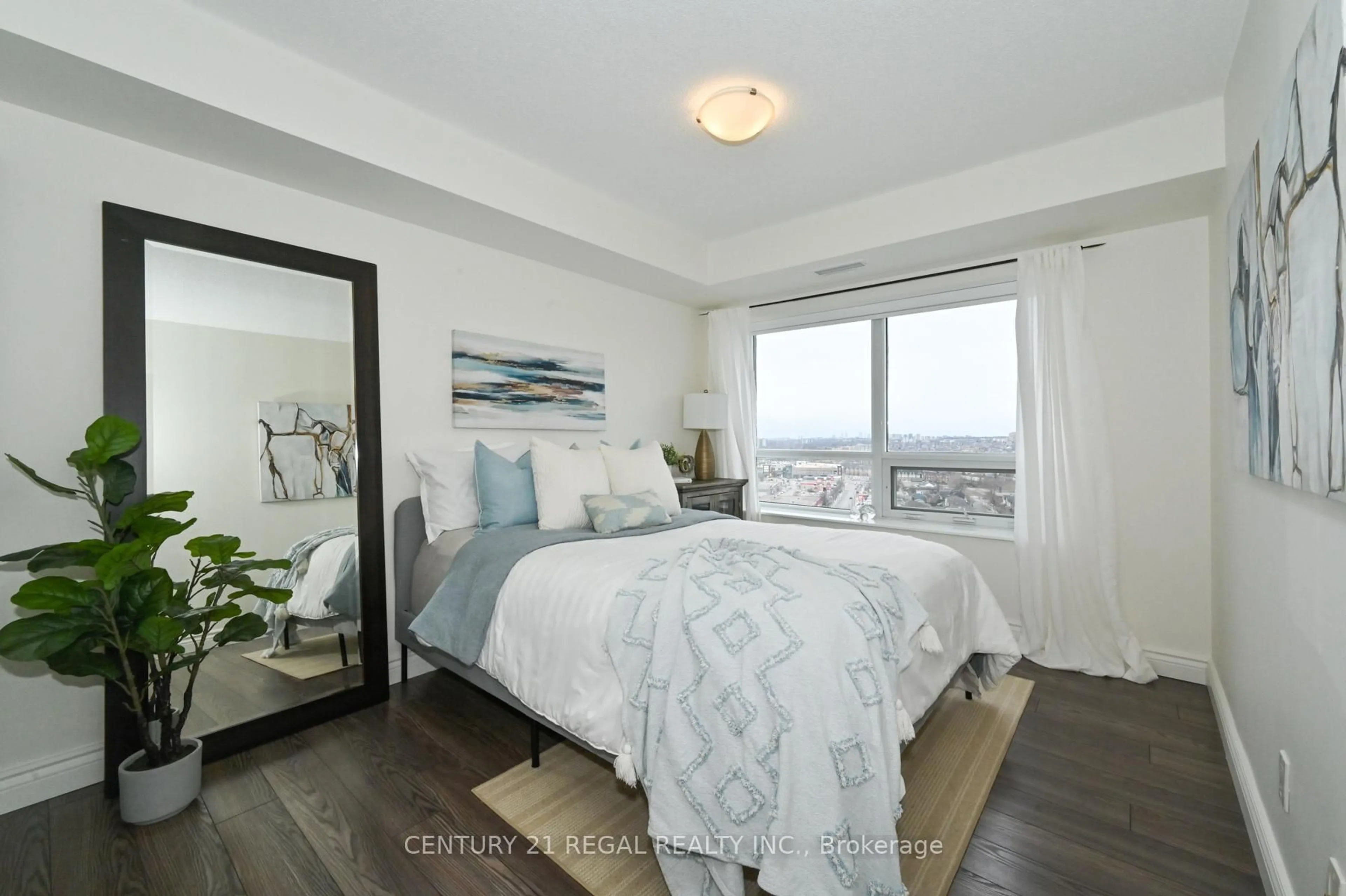 Bedroom with bed, wood/laminate floor for 60 Heintzman St #2003, Toronto Ontario M6P 5A1