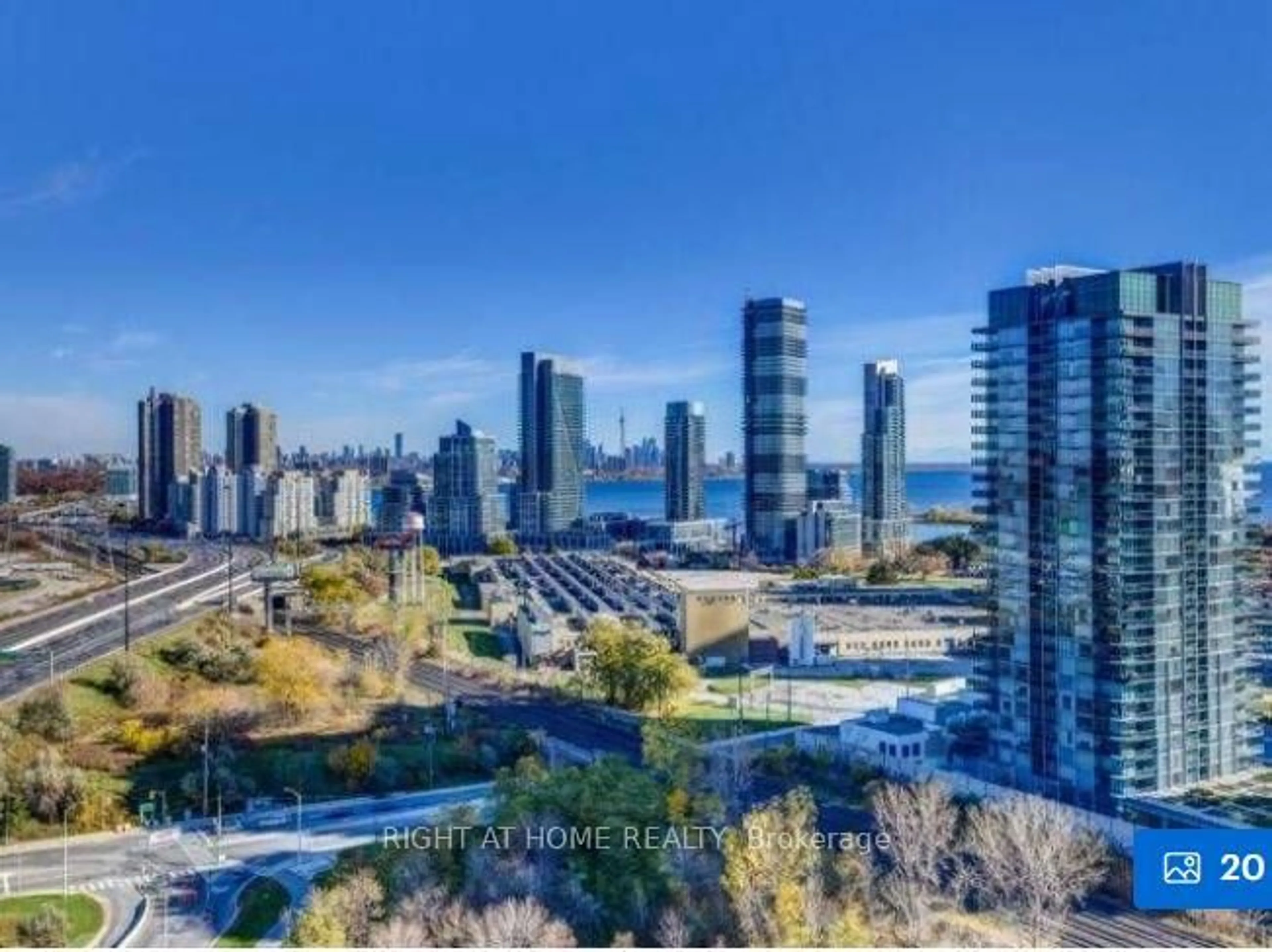 A pic from outside/outdoor area/front of a property/back of a property/a pic from drone, city buildings view from balcony for 185 Legion Rd #2207, Toronto Ontario M8Y 0A1