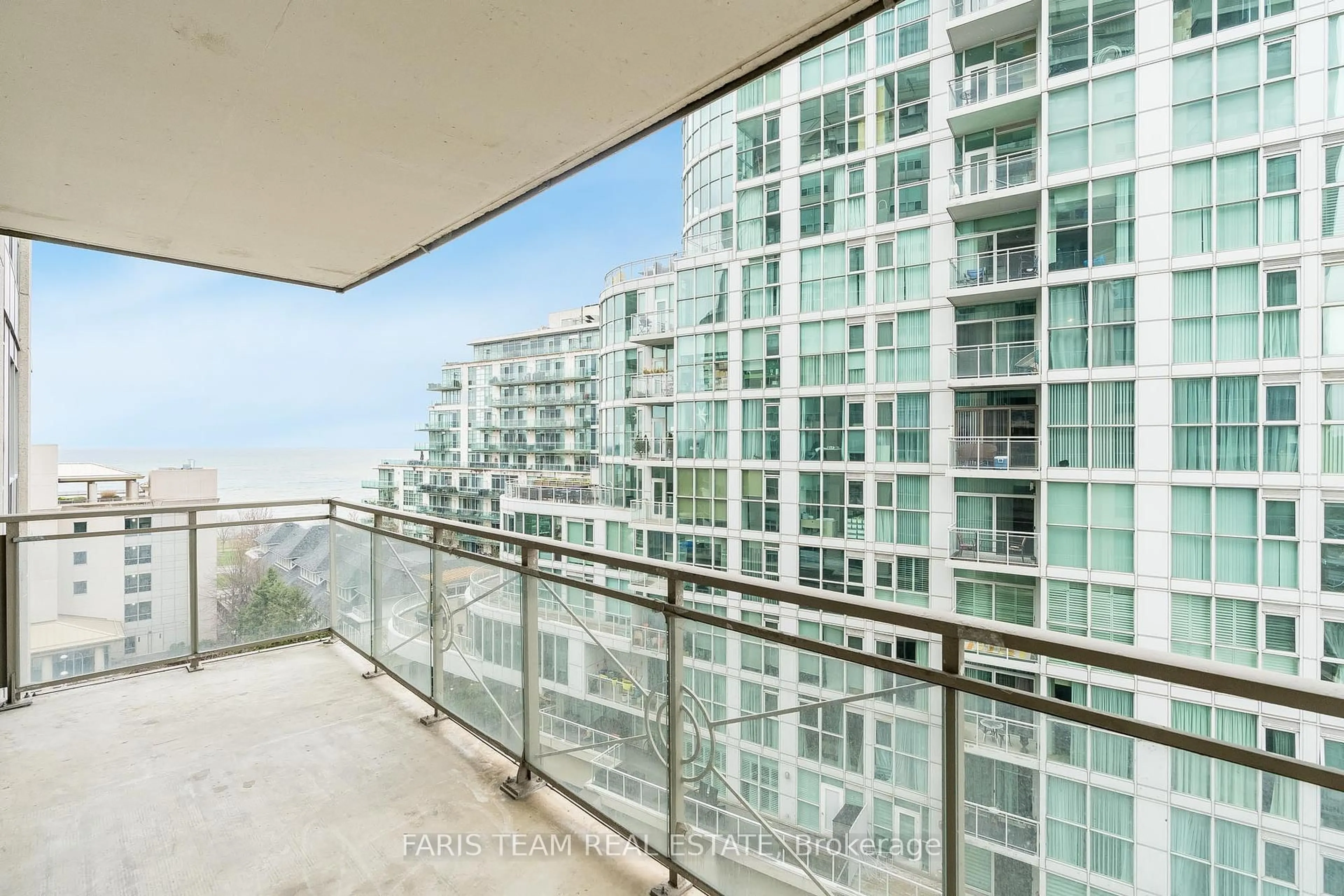 Balcony in the apartment, city buildings view from balcony for 88 Palace Pier Crt #806, Toronto Ontario M8V 4C2