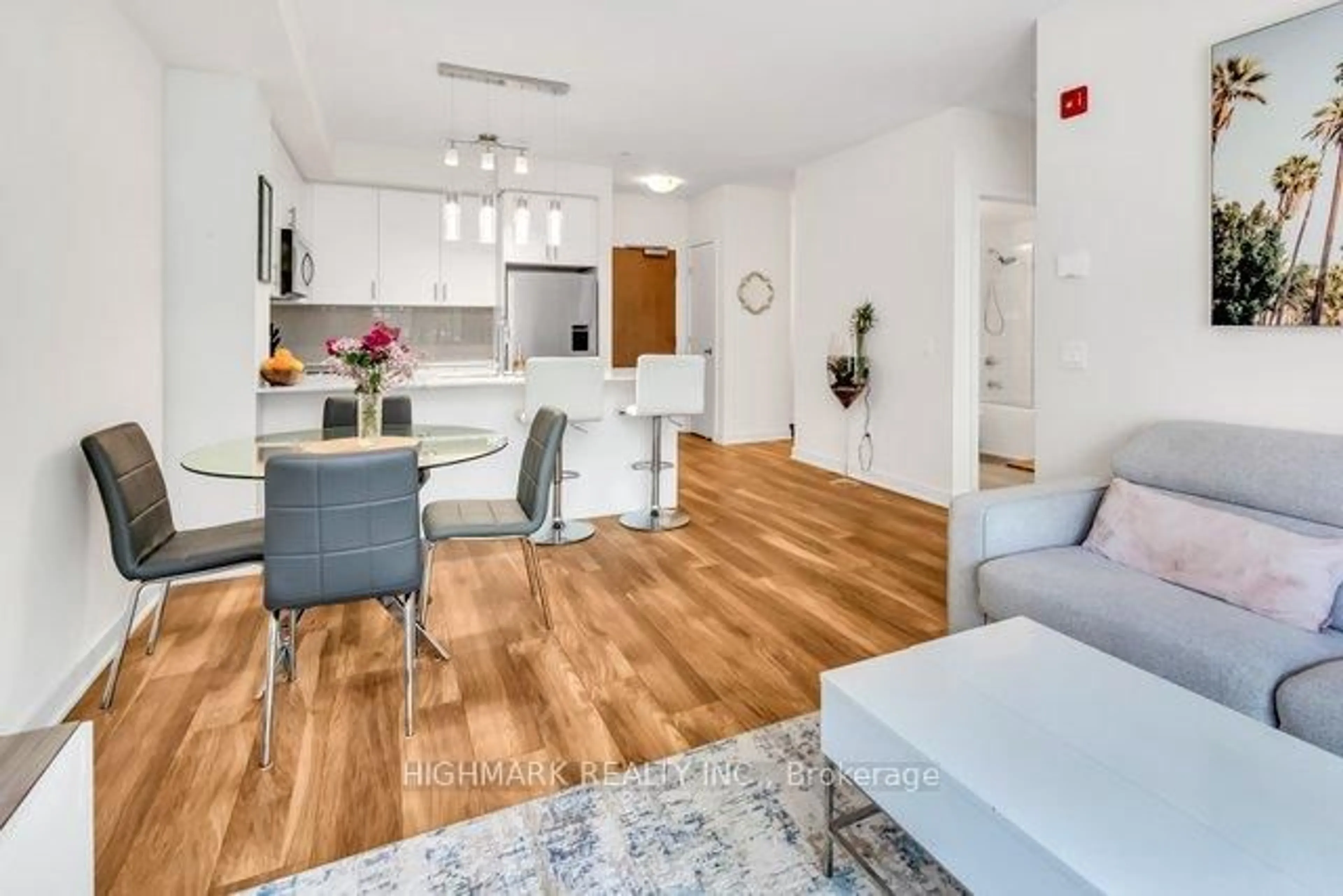 Open concept kitchen, wood/laminate floor for 320 Plains Rd #308, Burlington Ontario L7T 0C1