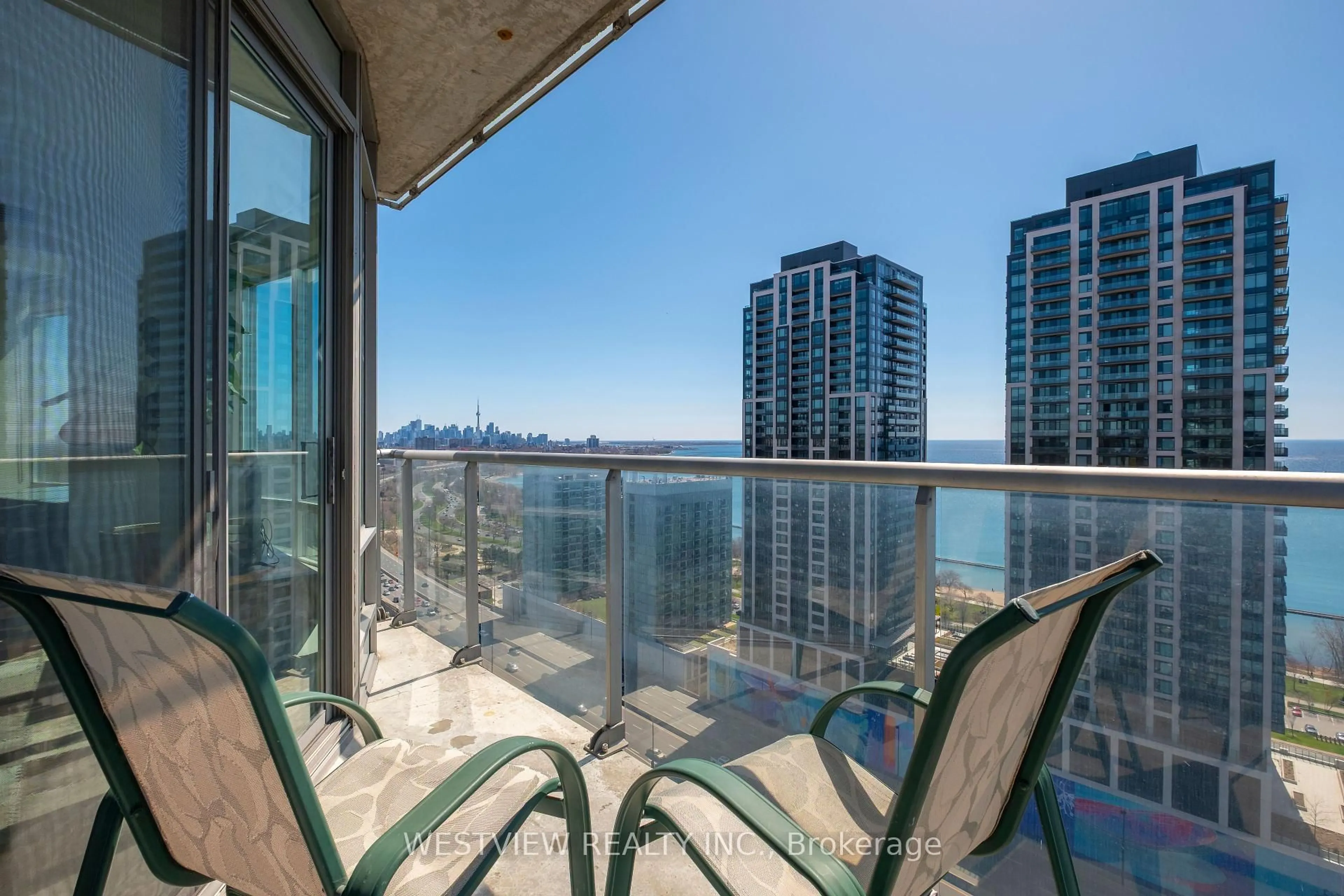 Balcony in the apartment, city buildings view from balcony for 15 Windermere Ave #2610, Toronto Ontario M6S 5A2