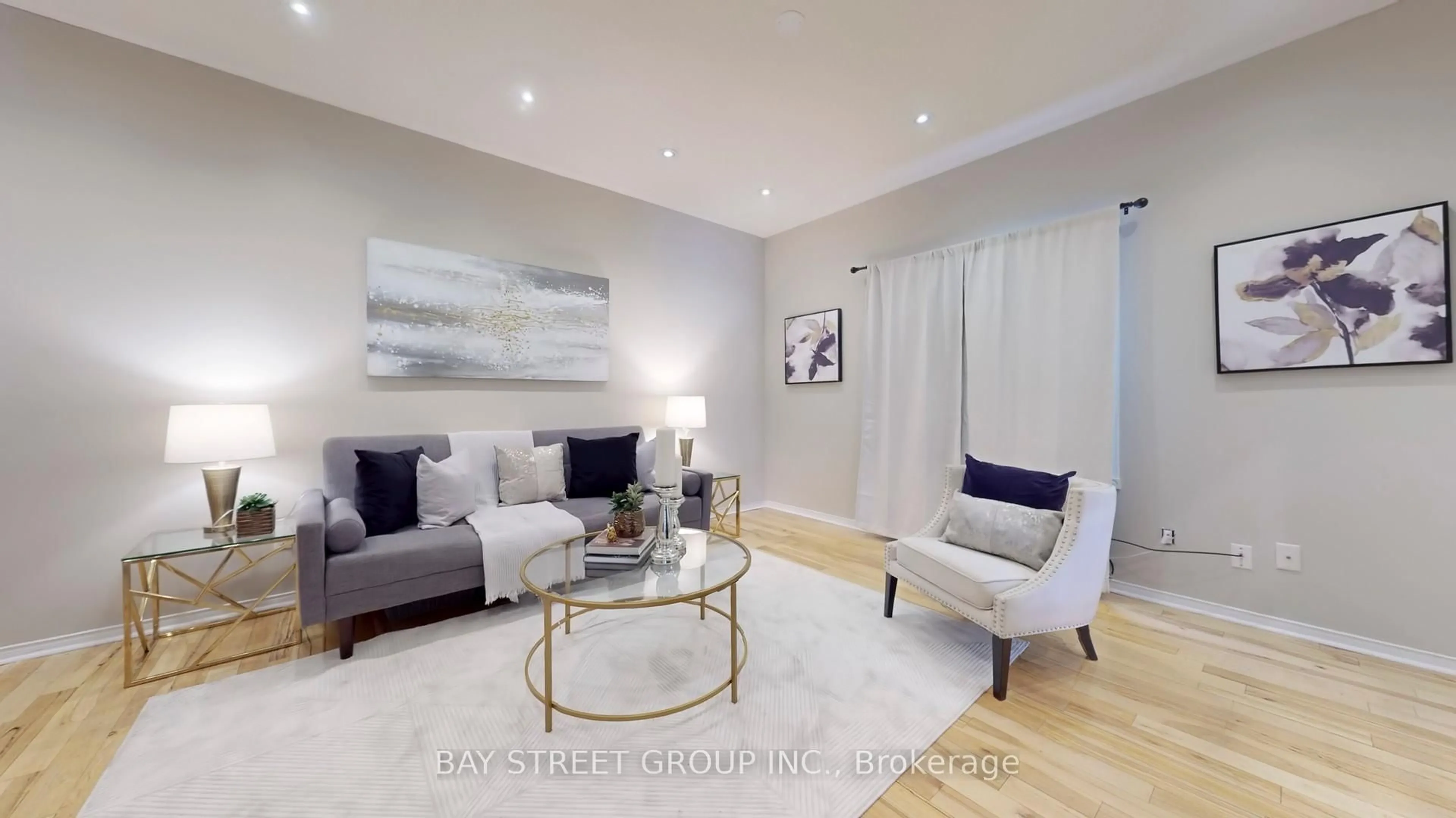Living room with furniture, wood/laminate floor for 7229 Dime Cres, Mississauga Ontario L5W 1K5