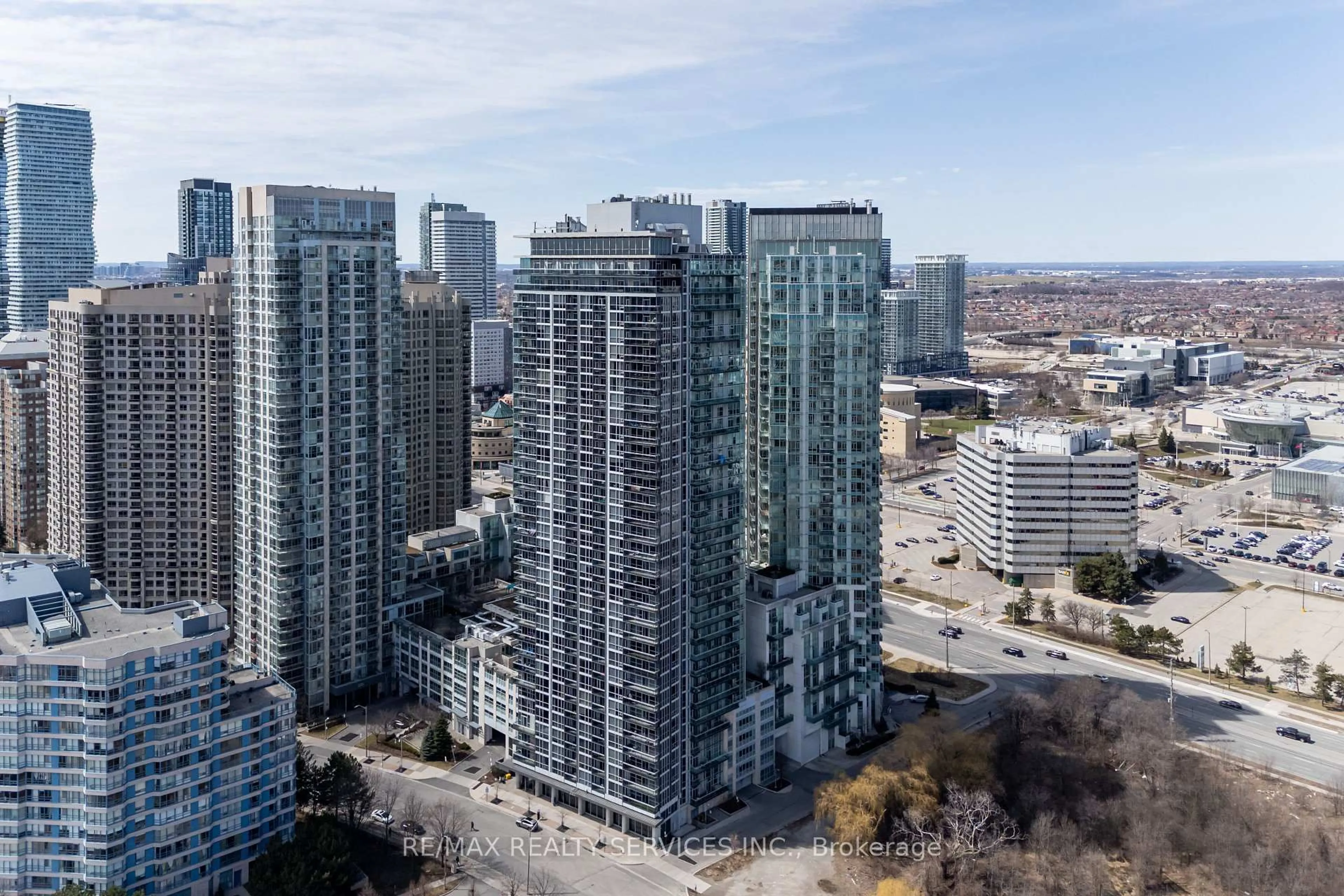 A pic from outside/outdoor area/front of a property/back of a property/a pic from drone, city buildings view from balcony for 220 Burnhamthorpe Rd #1705, Mississauga Ontario L5B 4N4