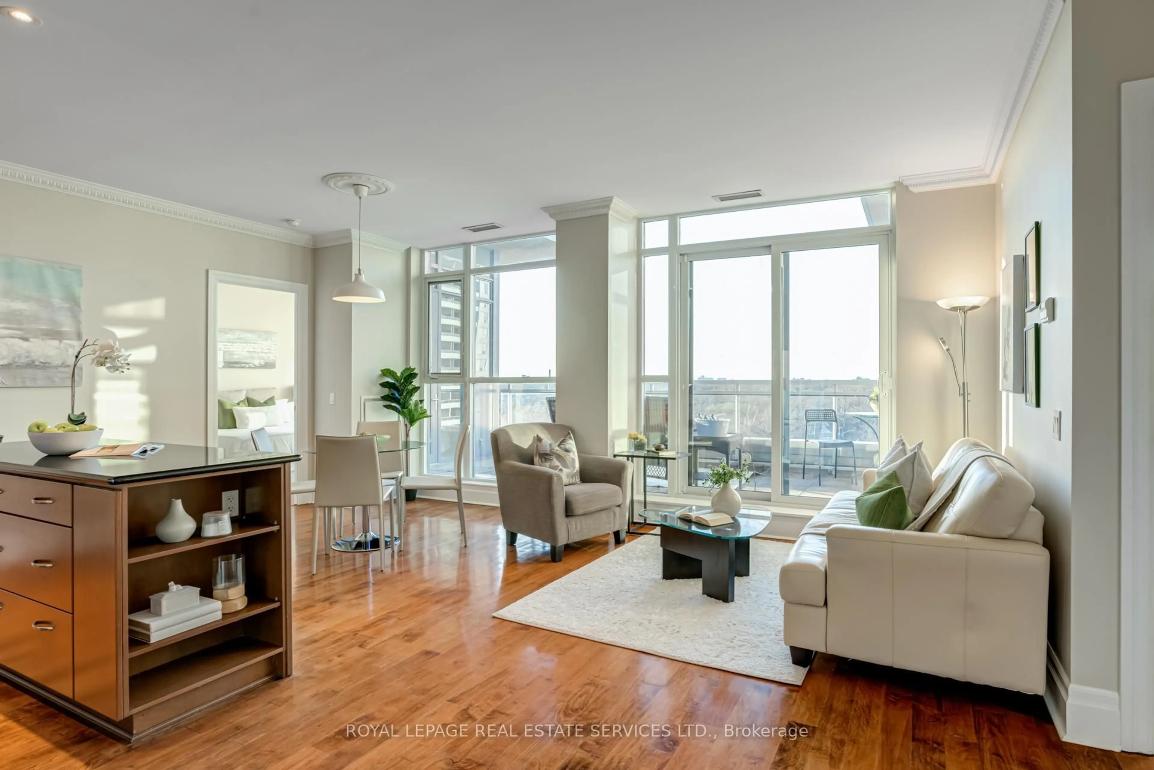 Living room with furniture, wood/laminate floor for 20 Gothic Ave #PH12, Toronto Ontario M6P 1T5
