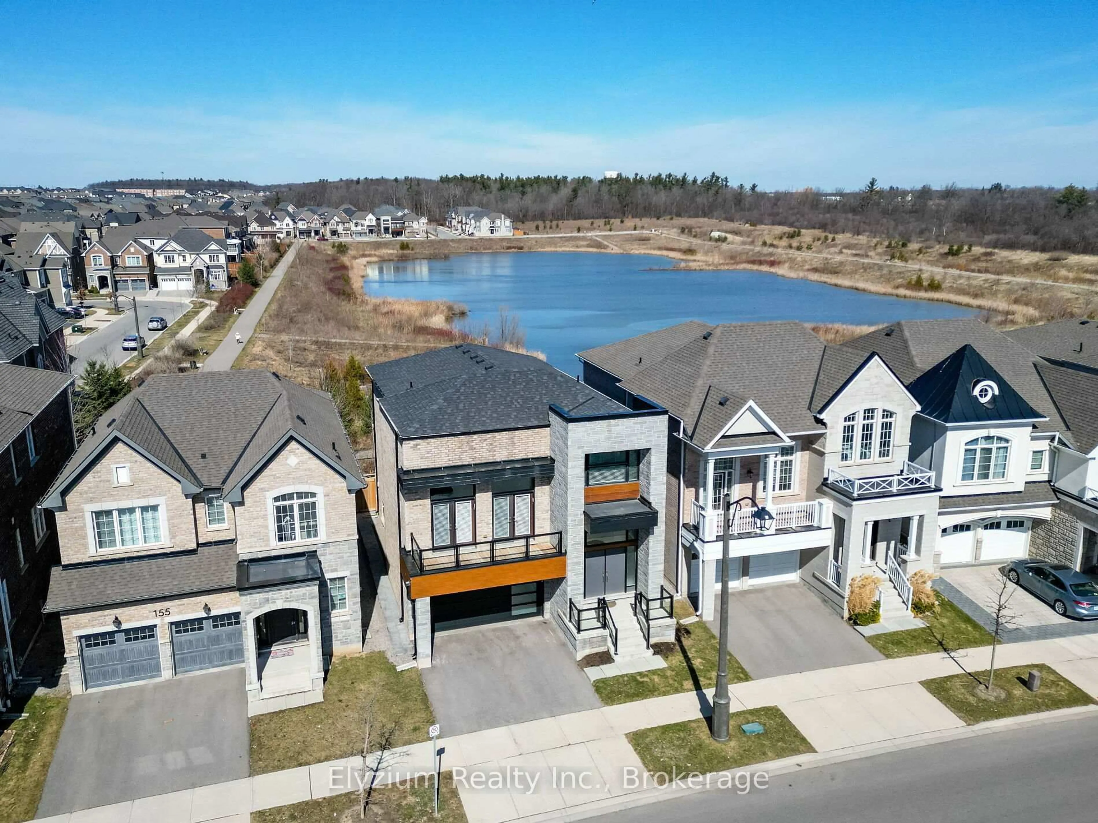 A pic from outside/outdoor area/front of a property/back of a property/a pic from drone, water/lake/river/ocean view for 159 Threshing Mill Blvd, Oakville Ontario L6H 0V5