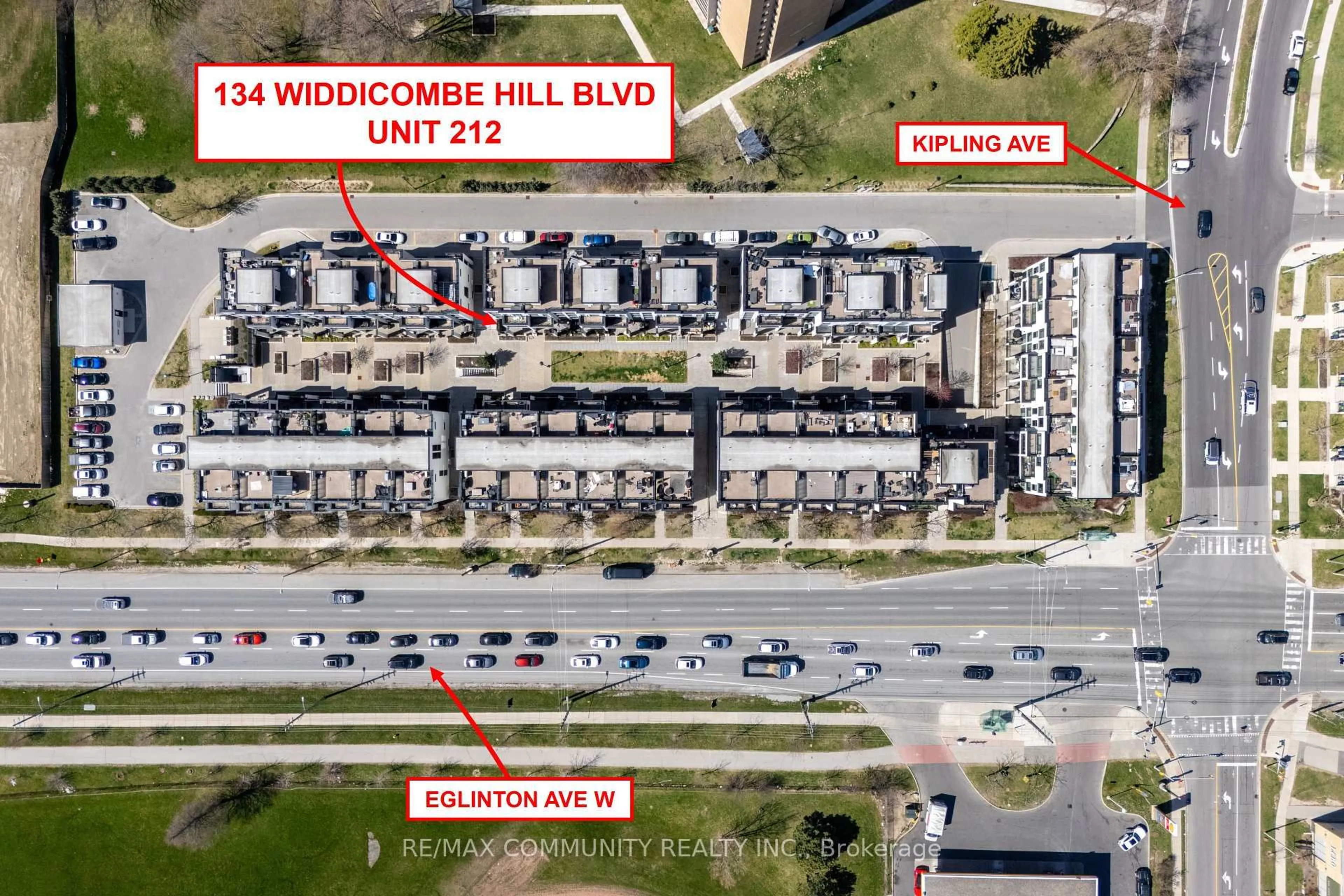 A pic from outside/outdoor area/front of a property/back of a property/a pic from drone, street for 134 Widdicombe Hill Blvd #212, Toronto Ontario M9R 0A9
