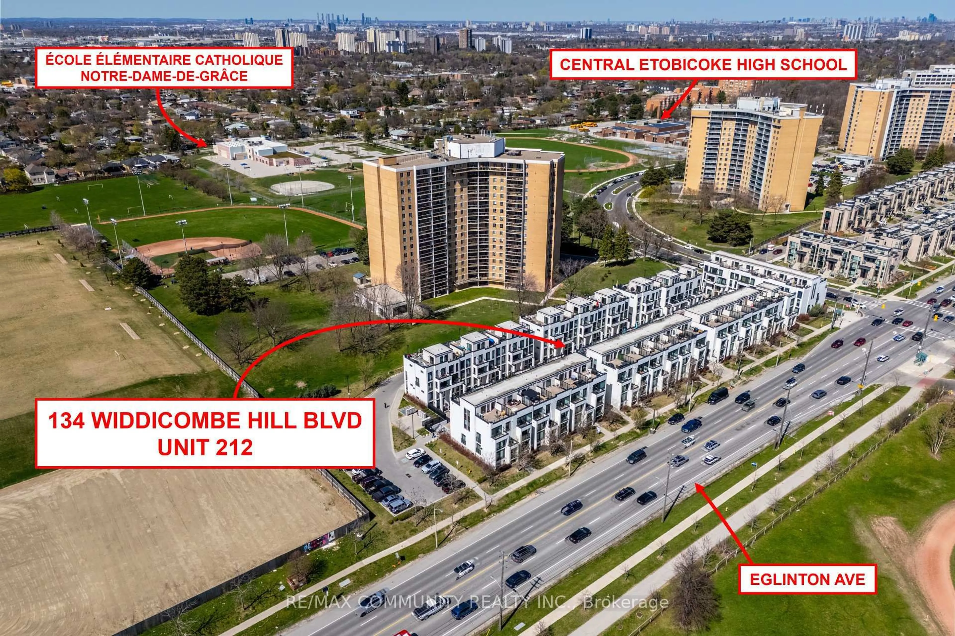 A pic from outside/outdoor area/front of a property/back of a property/a pic from drone, city buildings view from balcony for 134 Widdicombe Hill Blvd #212, Toronto Ontario M9R 0A9