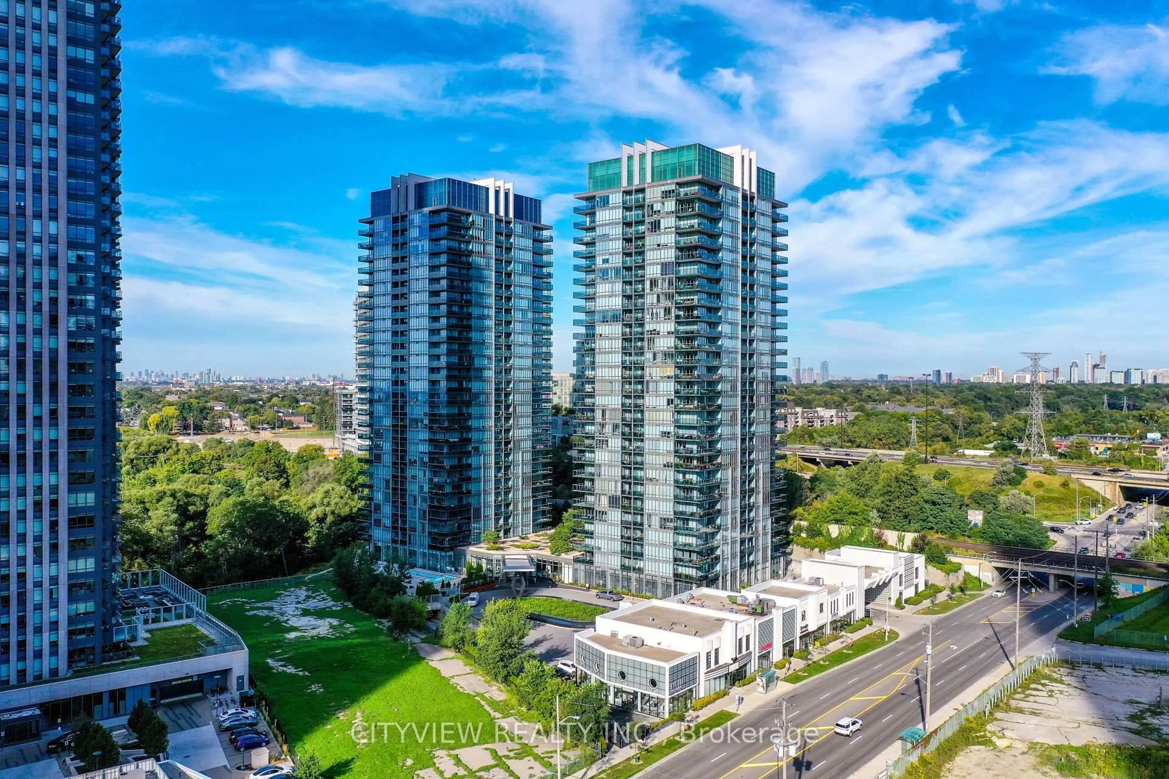 A pic from outside/outdoor area/front of a property/back of a property/a pic from drone, city buildings view from balcony for 90 Parklawn Rd #205, Toronto Ontario M8Y 3H8