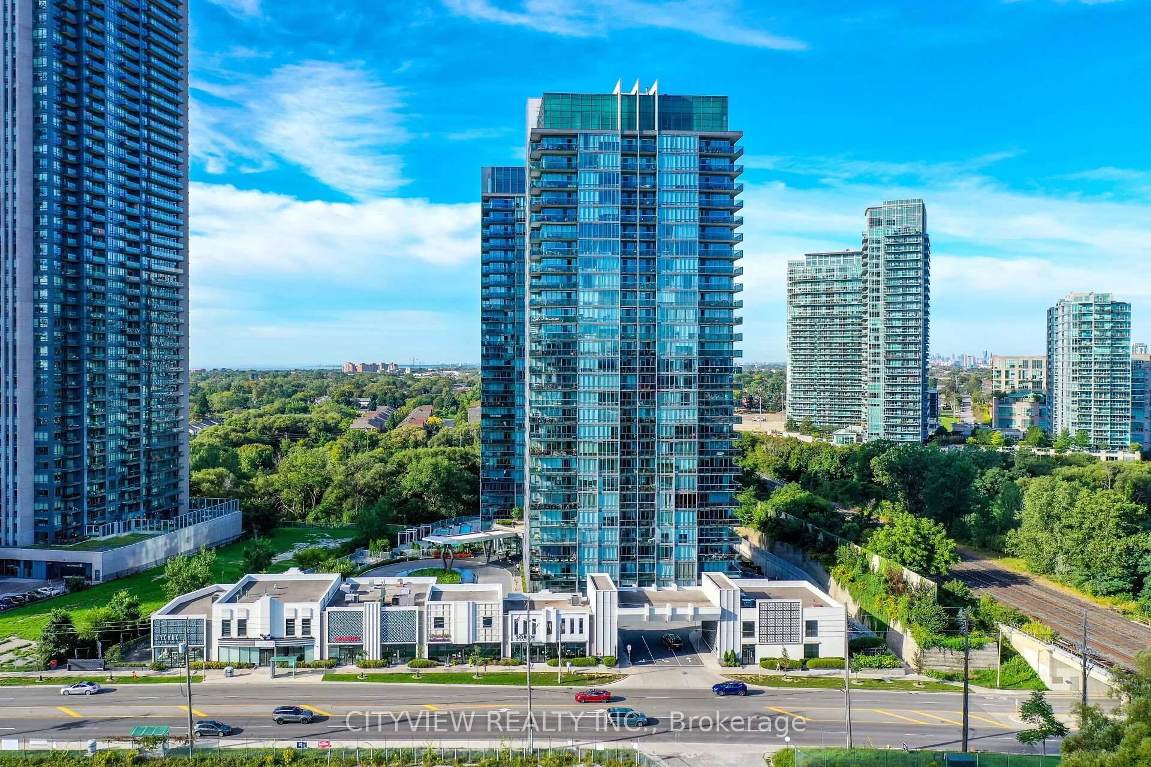 A pic from outside/outdoor area/front of a property/back of a property/a pic from drone, city buildings view from balcony for 90 Parklawn Rd #205, Toronto Ontario M8Y 3H8