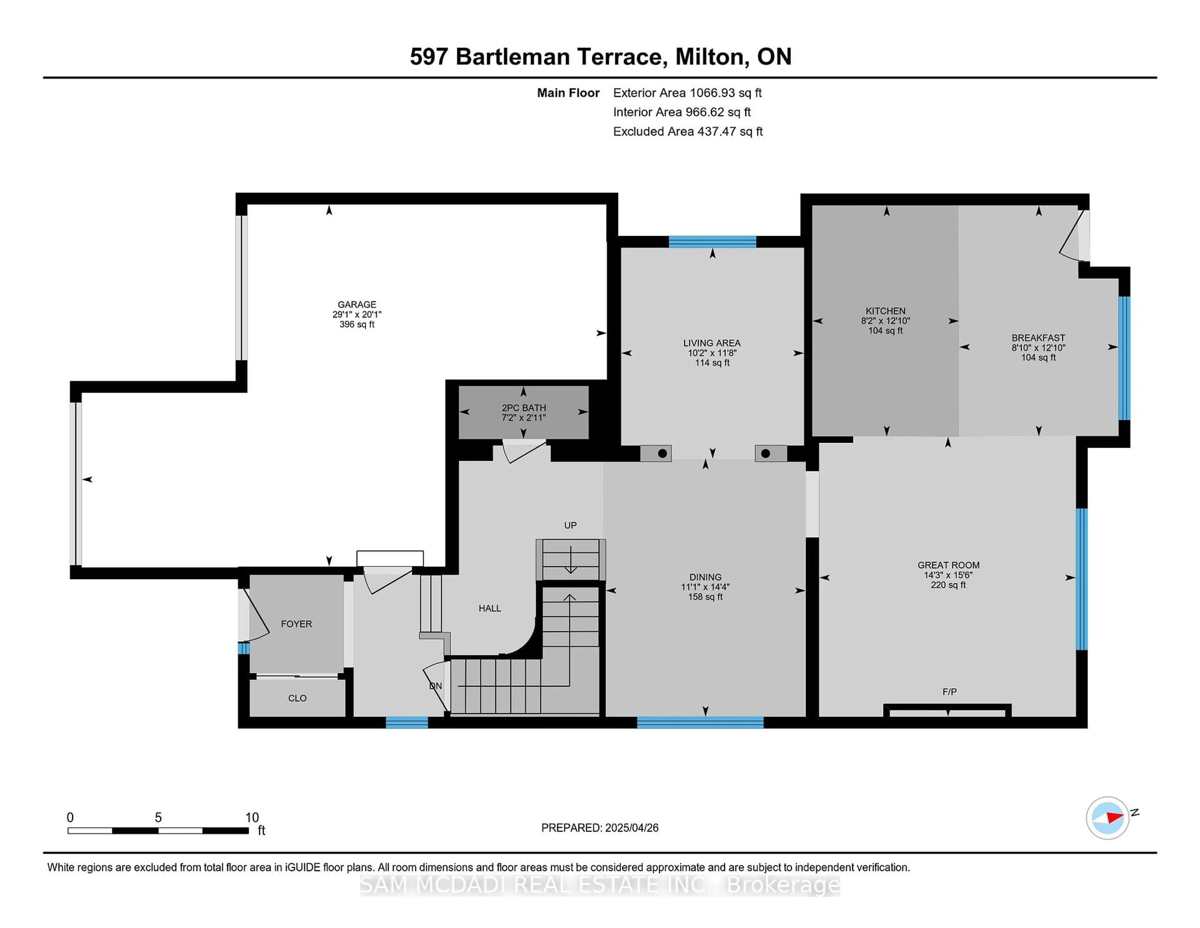 Floor plan for 597 Bartleman Terr, Milton Ontario L9T 6Z4