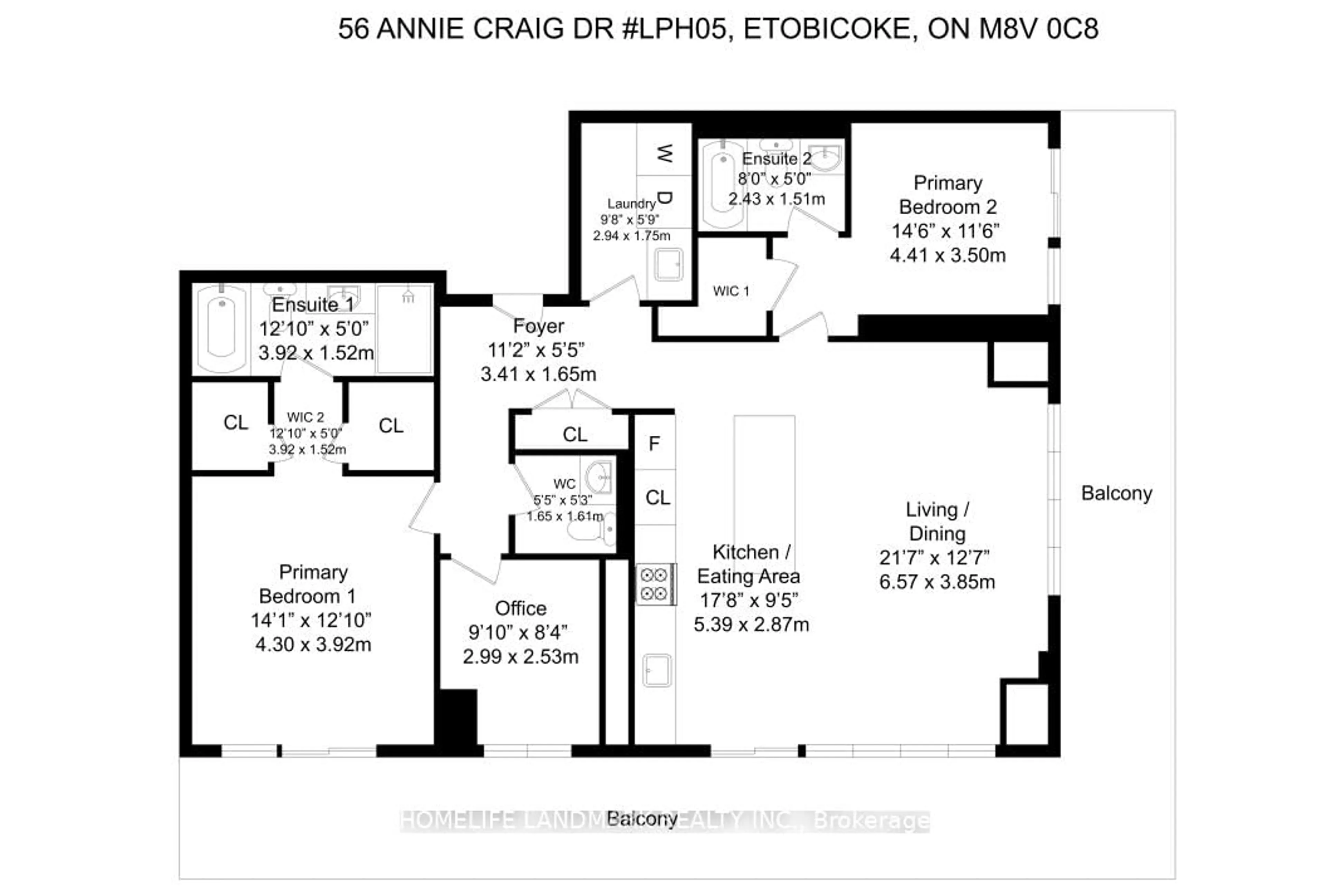 Floor plan for 56 Annie Craig Dr #LPH05, Toronto Ontario M8V 0C8