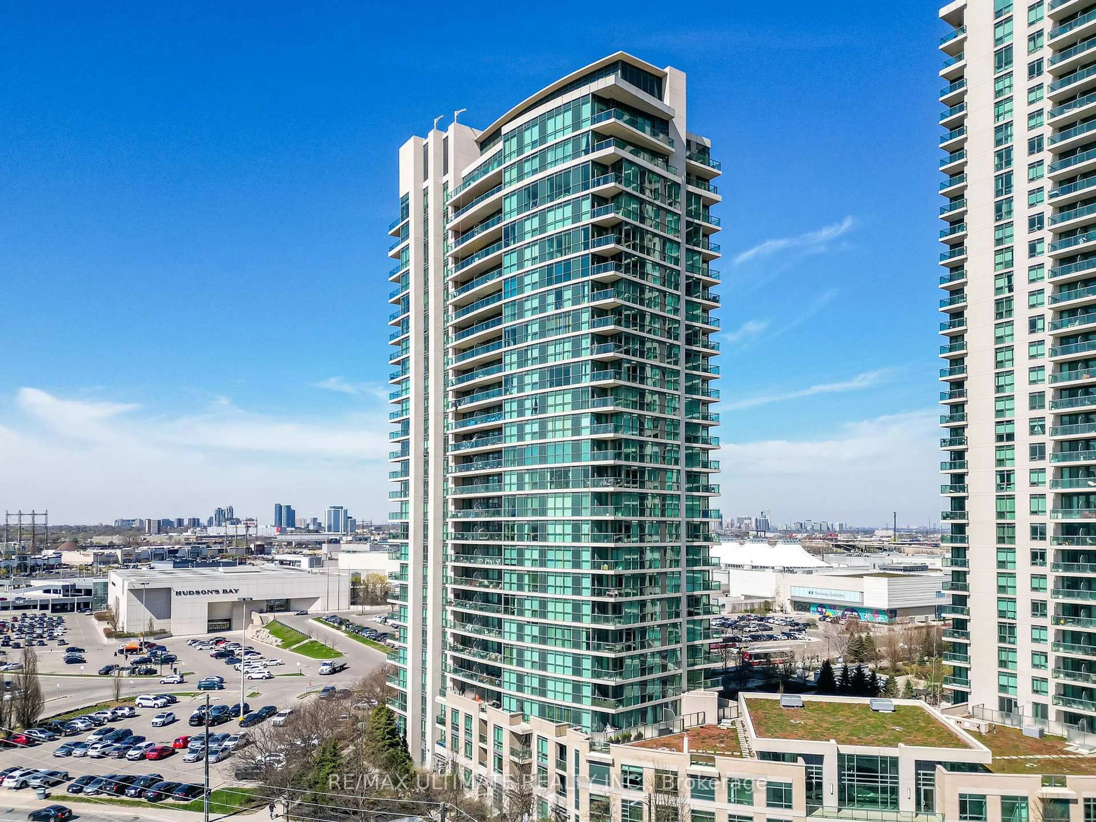 A pic from outside/outdoor area/front of a property/back of a property/a pic from drone, city buildings view from balcony for 235 Sherway Gardens Rd #205, Toronto Ontario M9C 0A2