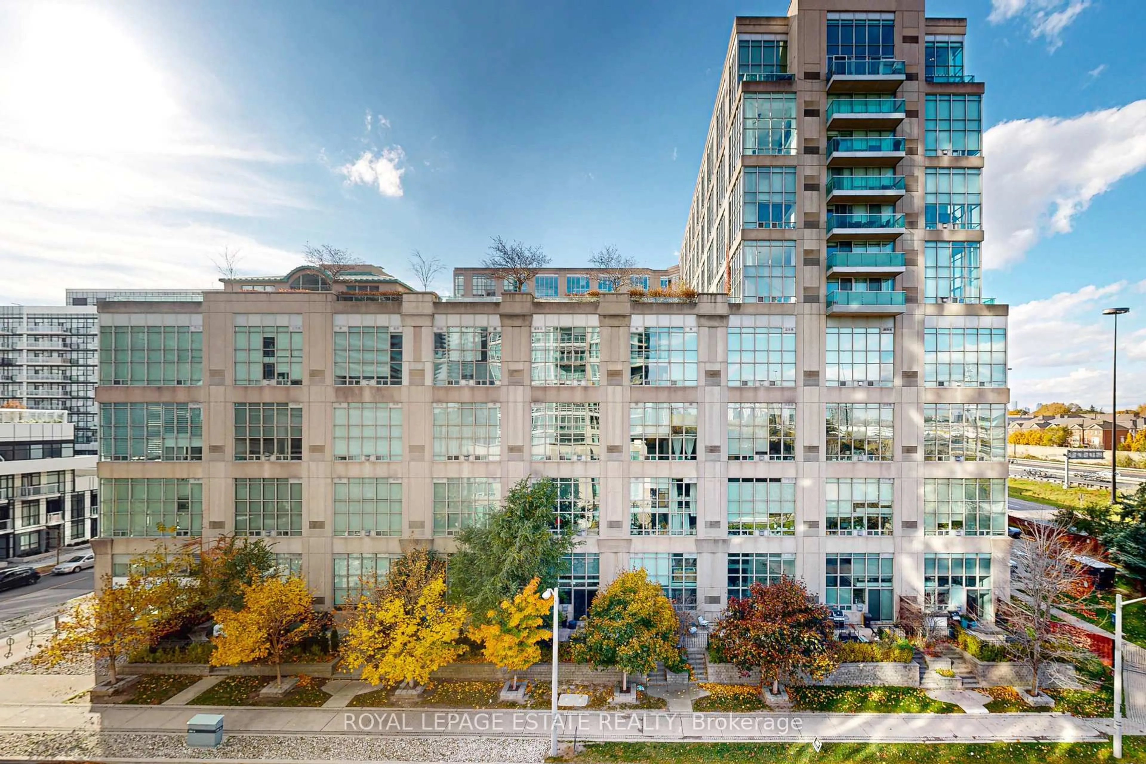 Patio, city buildings view from balcony for 185 Legion Rd #516, Toronto Ontario M8Y 0A1