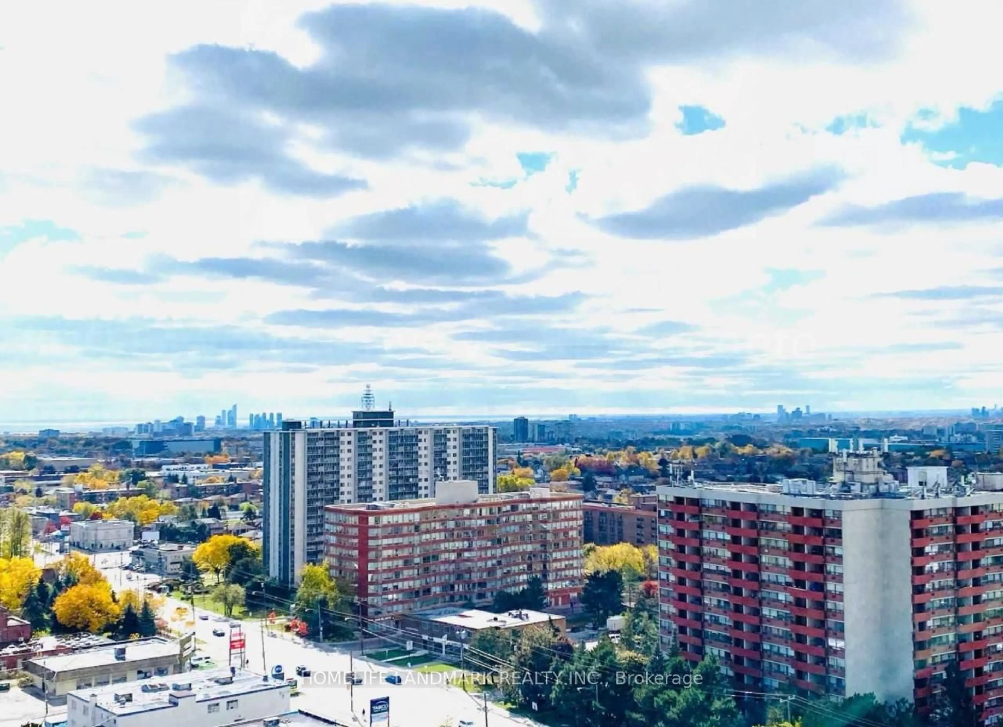 A pic from outside/outdoor area/front of a property/back of a property/a pic from drone, city buildings view from balcony for 800 Lawrence Ave #1818, Toronto Ontario M6A 1C3