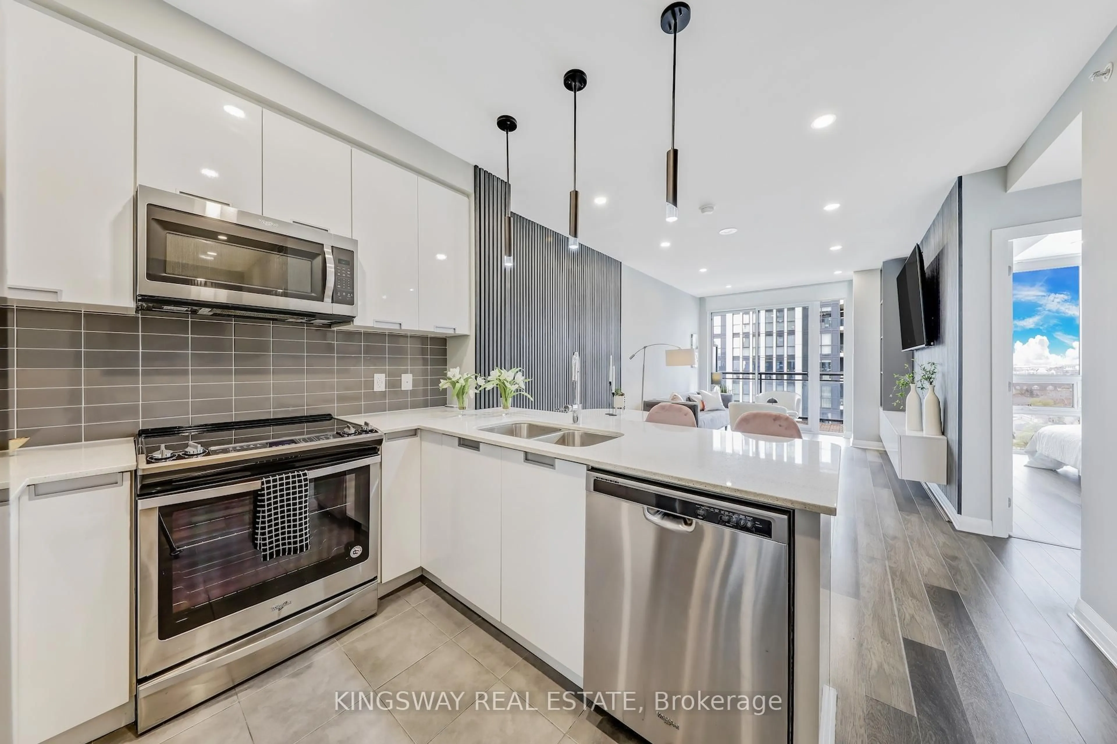Contemporary kitchen, ceramic/tile floor for 5033 Four Springs Ave #1316, Mississauga Ontario L5R 0E4