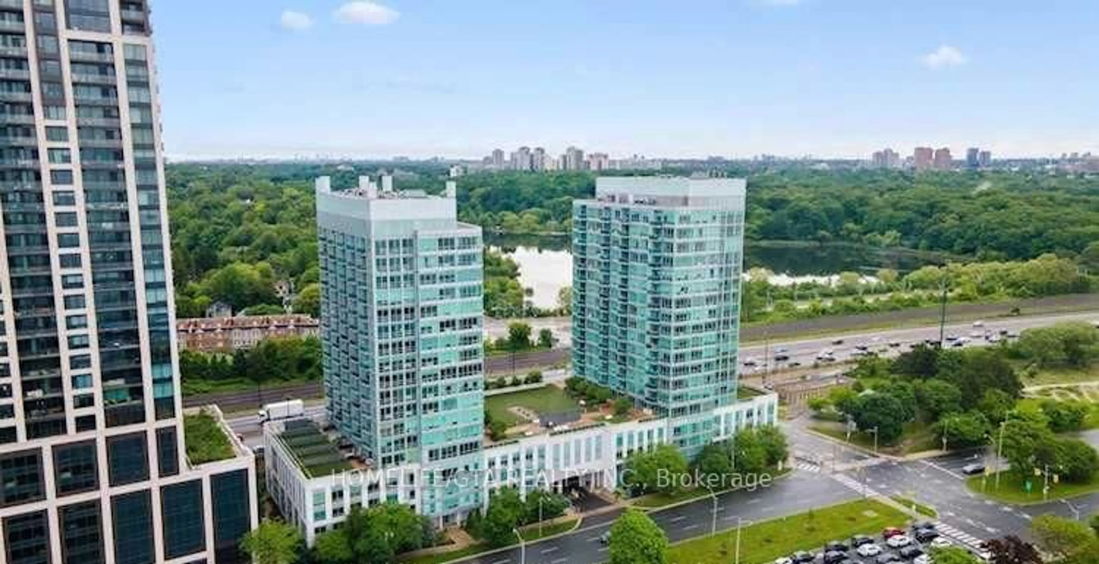 A pic from outside/outdoor area/front of a property/back of a property/a pic from drone, city buildings view from balcony for 1910 Lakeshore Blvd #1605, Toronto Ontario M6S 1A4