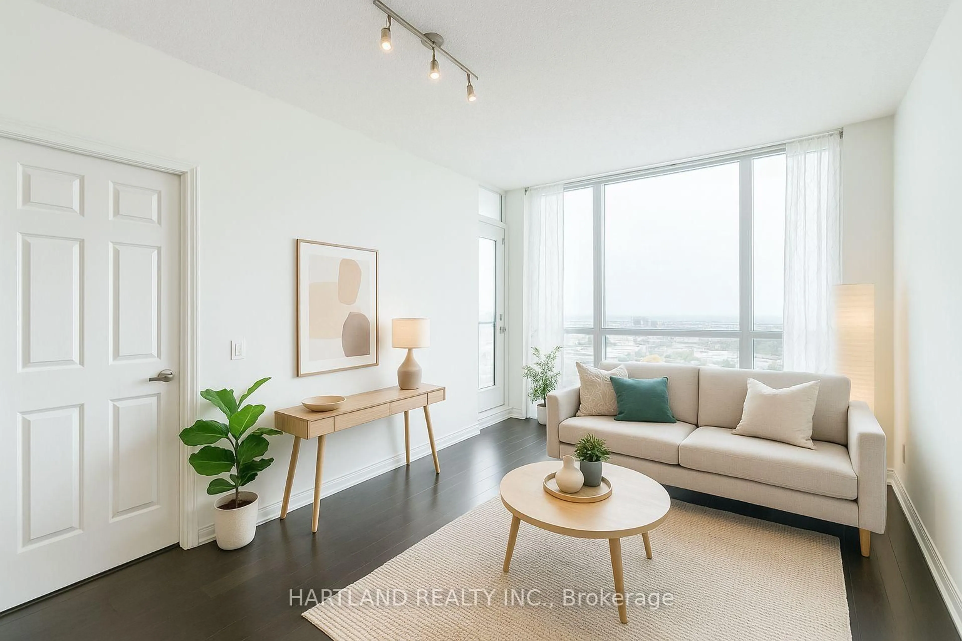 Living room with furniture, wood/laminate floor for 339 Rathburn Rd #1901, Mississauga Ontario L5B 0K6