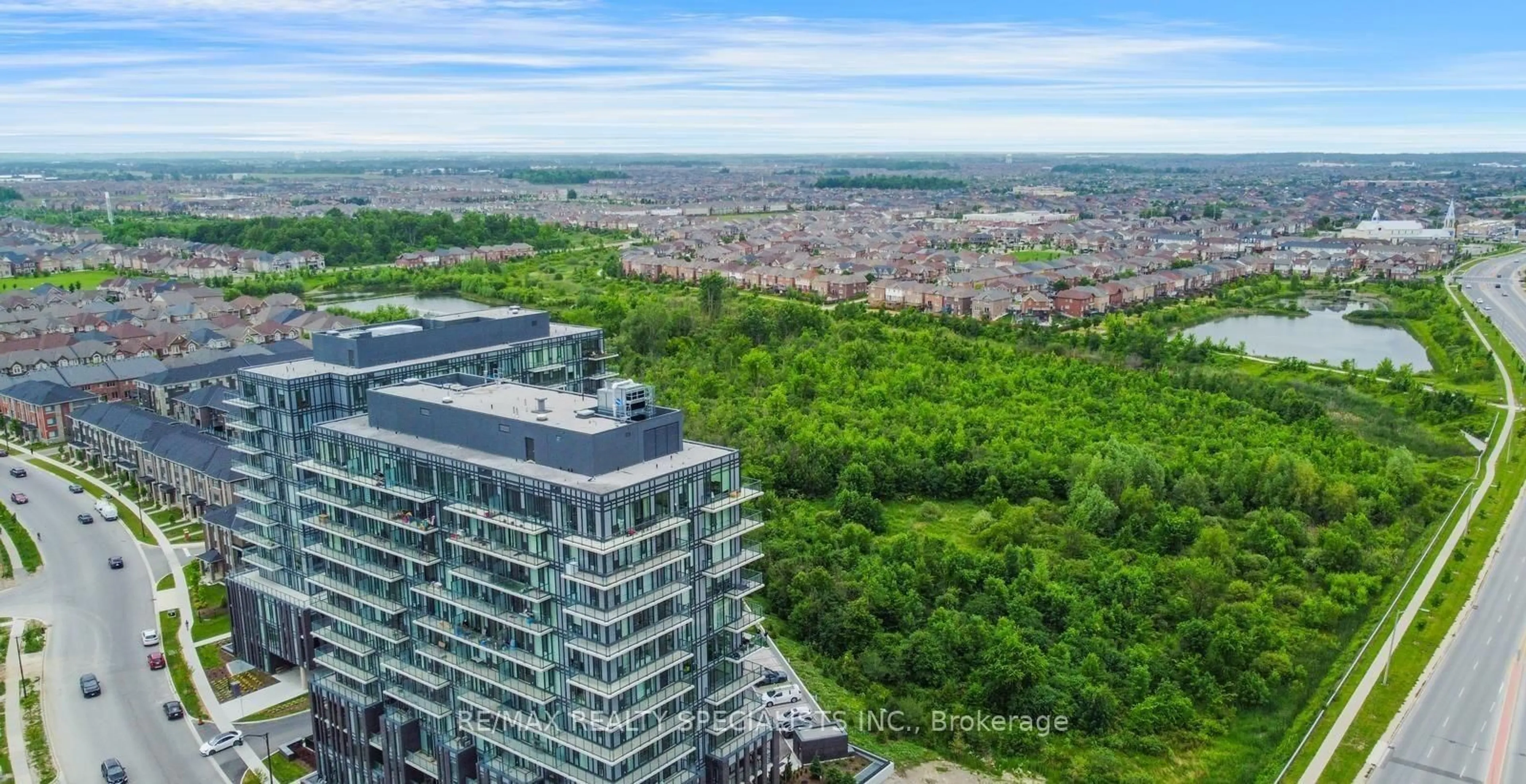 A pic from outside/outdoor area/front of a property/back of a property/a pic from drone, city buildings view from balcony for 215 Veterans Dr #1202, Brampton Ontario L7A 0B6