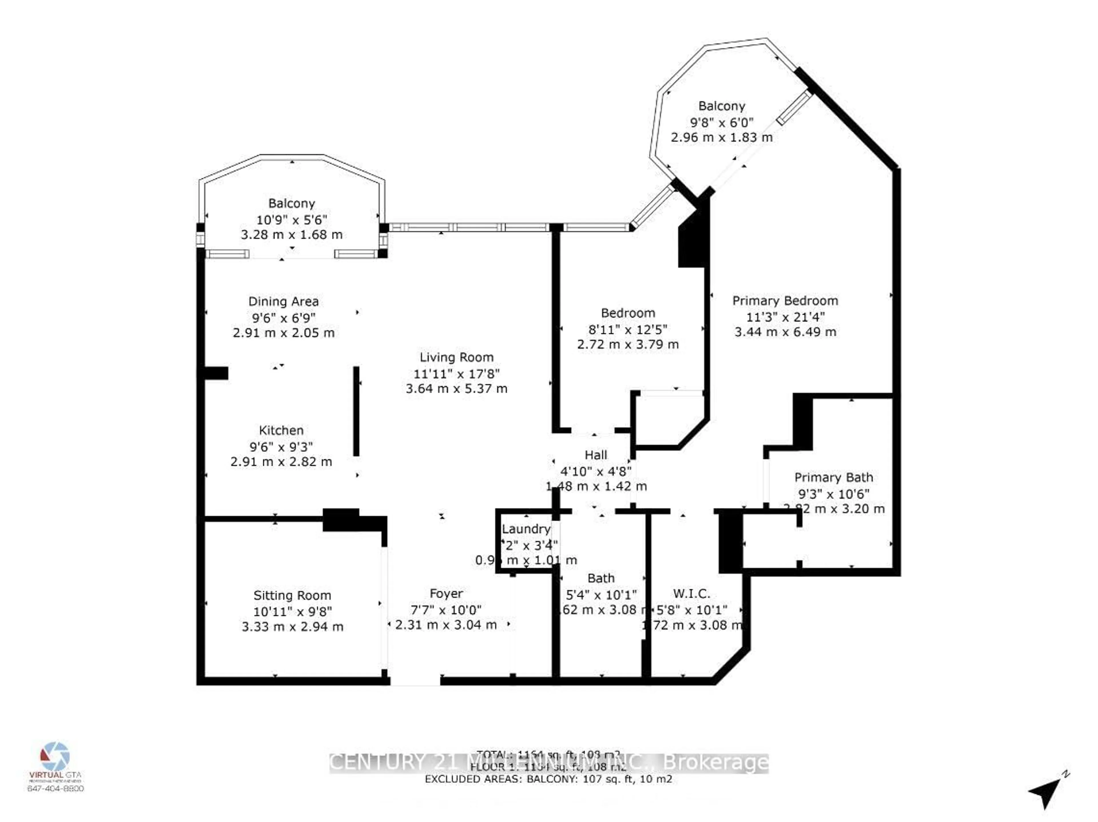 Floor plan for 9 George St #2607, Brampton Ontario L6X 0T6